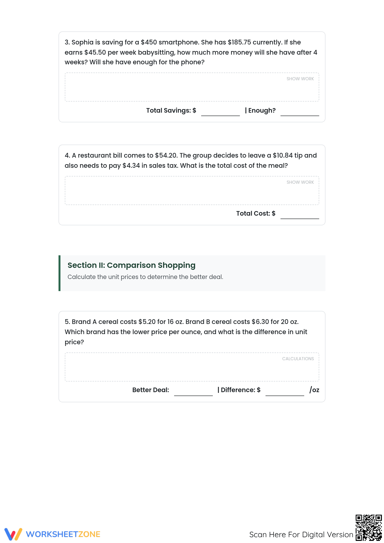 Grade 7 Money Problems: CCSS.MATH.7.EE.B.3 Aligned Worksheet - Page 2