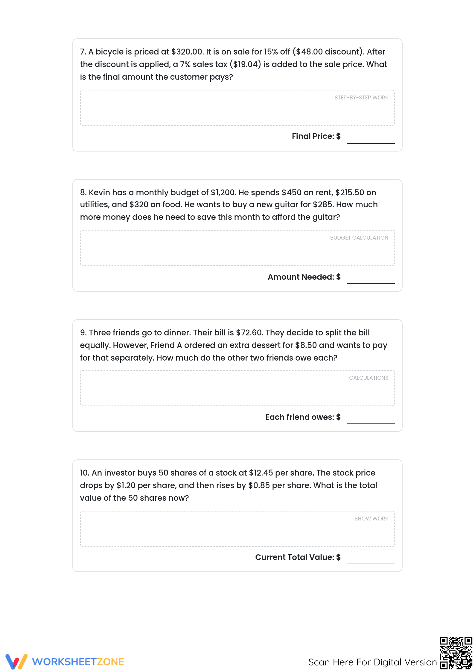 Grade 7 Money Problems: CCSS.MATH.7.EE.B.3 Aligned Worksheet - Page 4