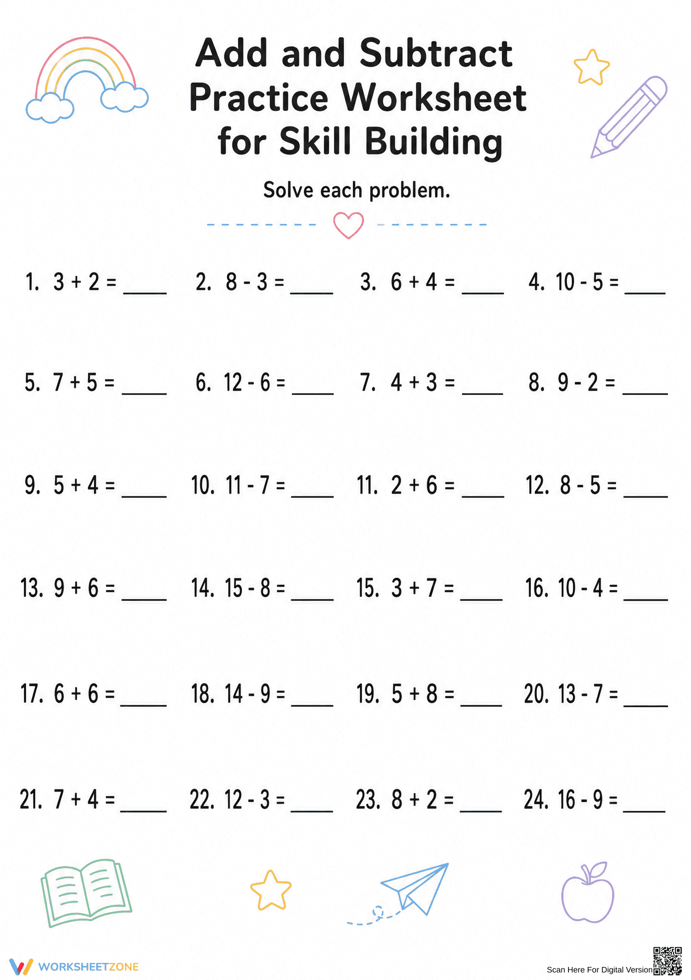 Grade 1 Add and Subtract — Printable No-Prep Worksheet - Page 2