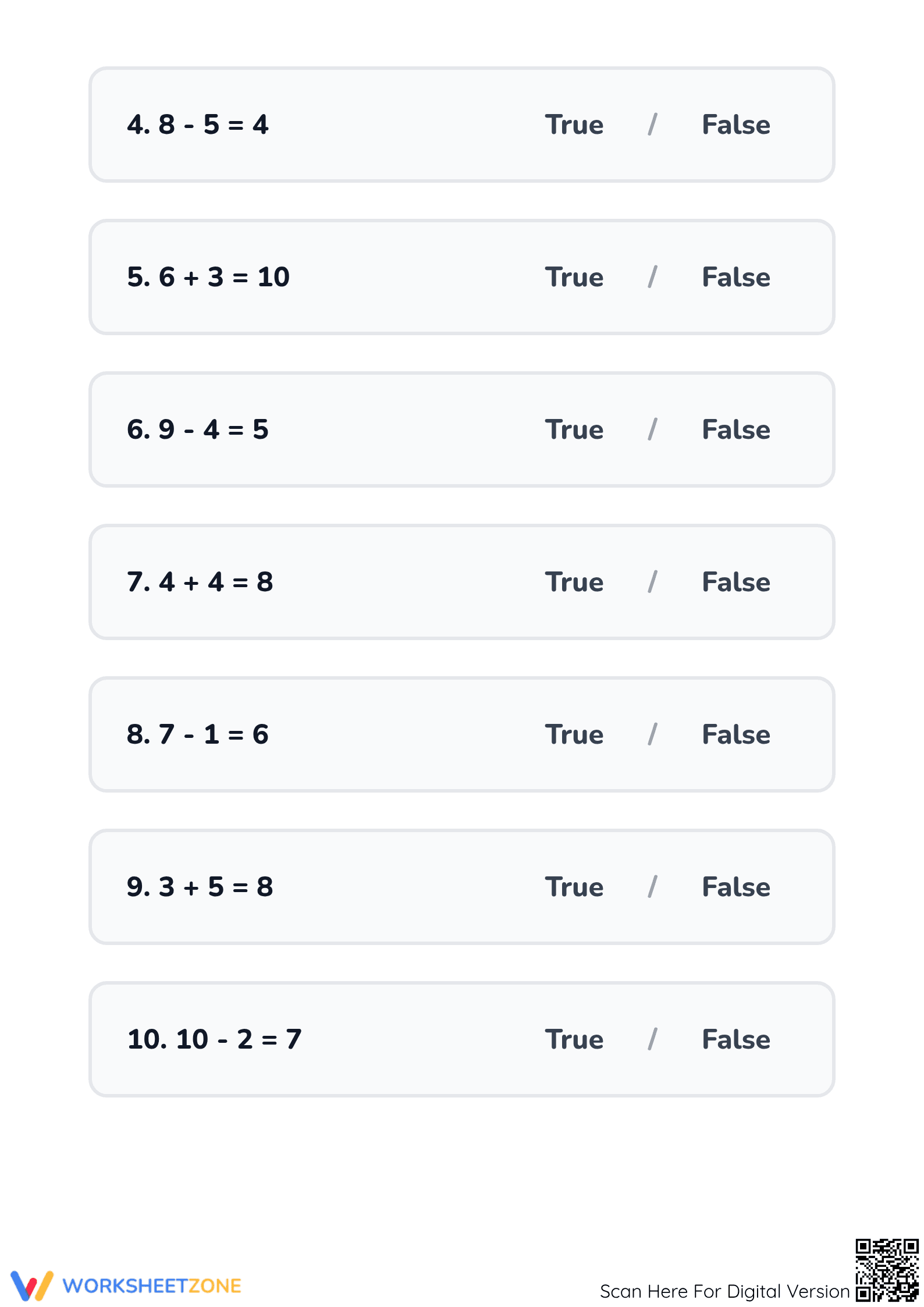 Printable True or False Equations Worksheet | Grade 2 - Page 2