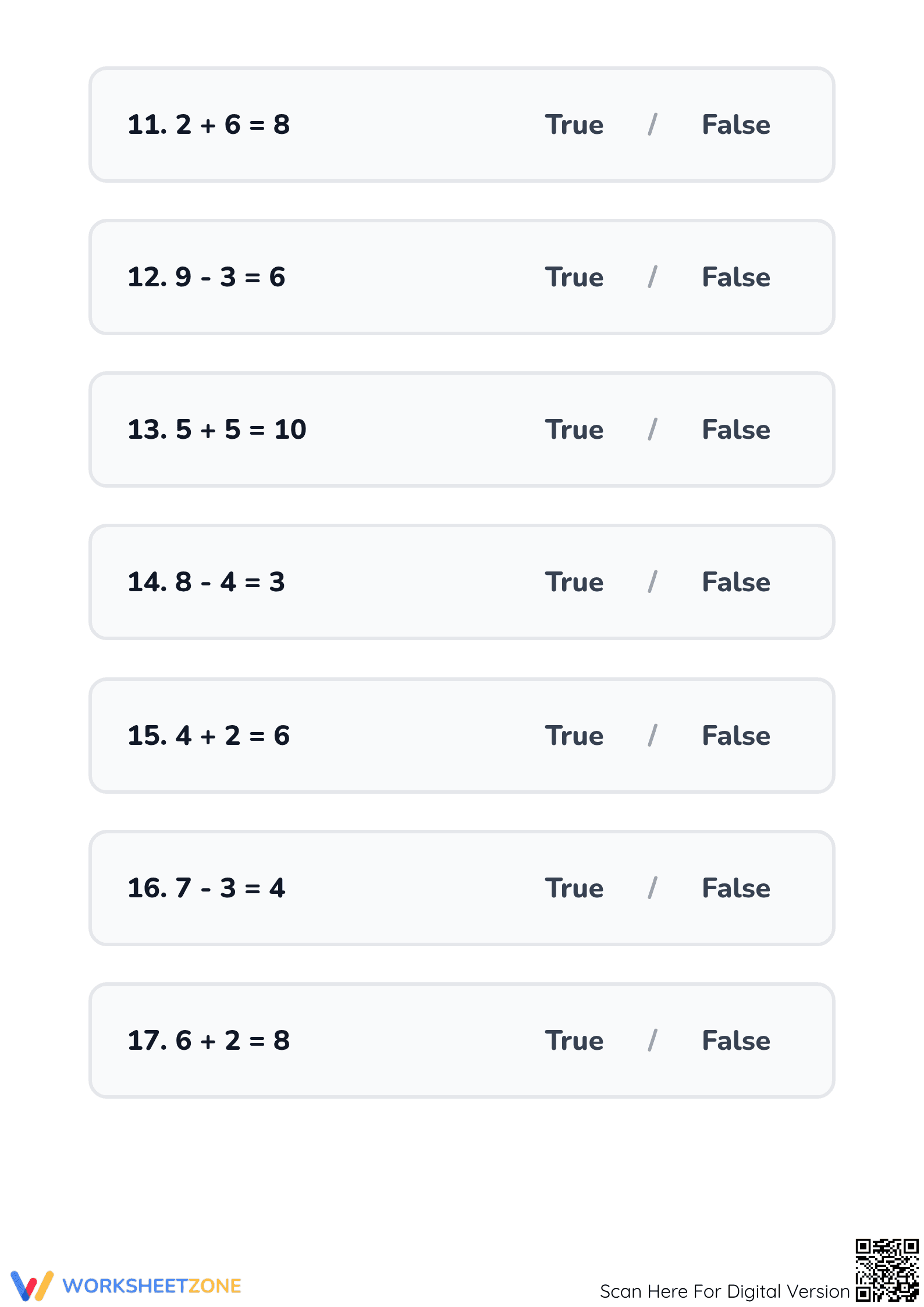 Printable True or False Equations Worksheet | Grade 2 - Page 3