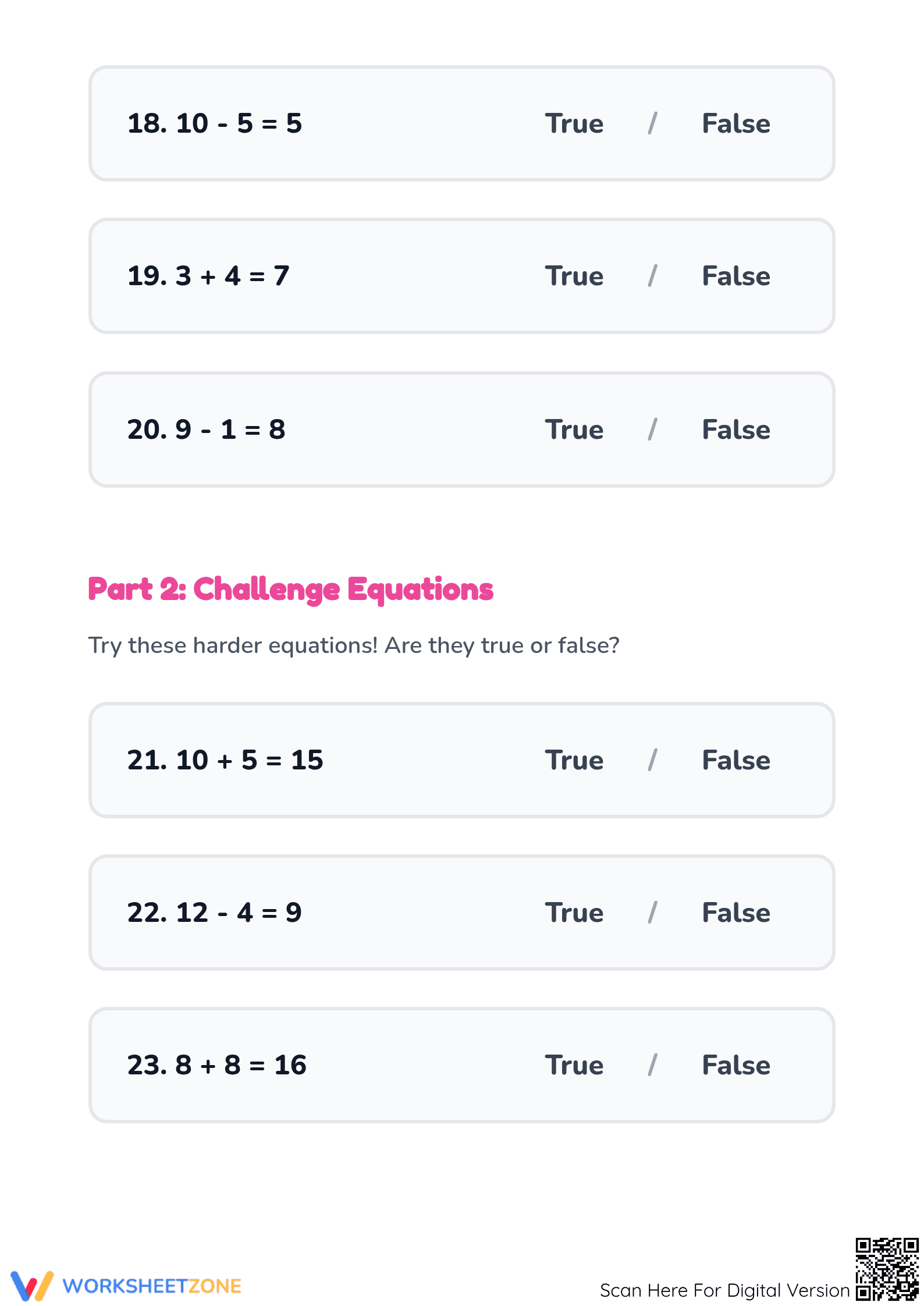 Printable True or False Equations Worksheet | Grade 2 - Page 4
