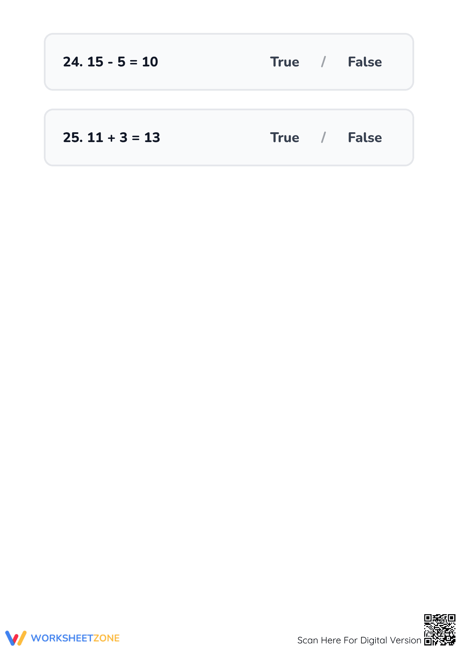 Printable True or False Equations Worksheet | Grade 2 - Page 5