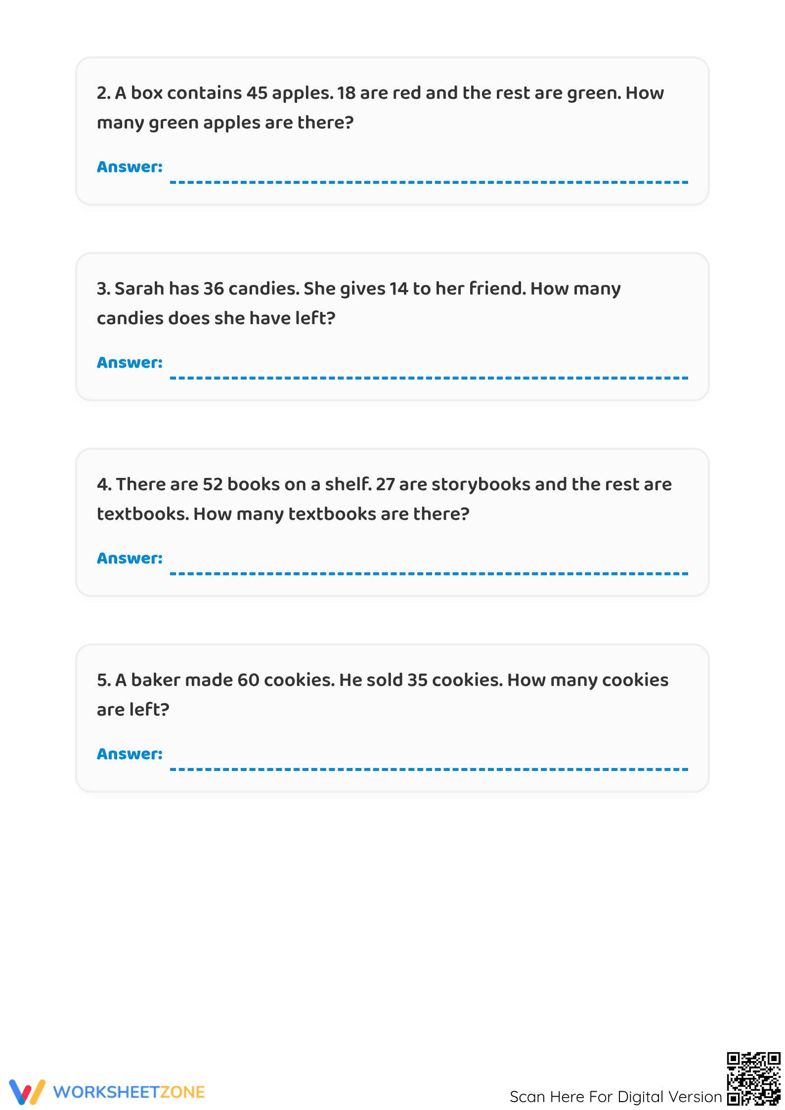 Printable Word Problem Worksheet | Grade 2 Math - Page 2