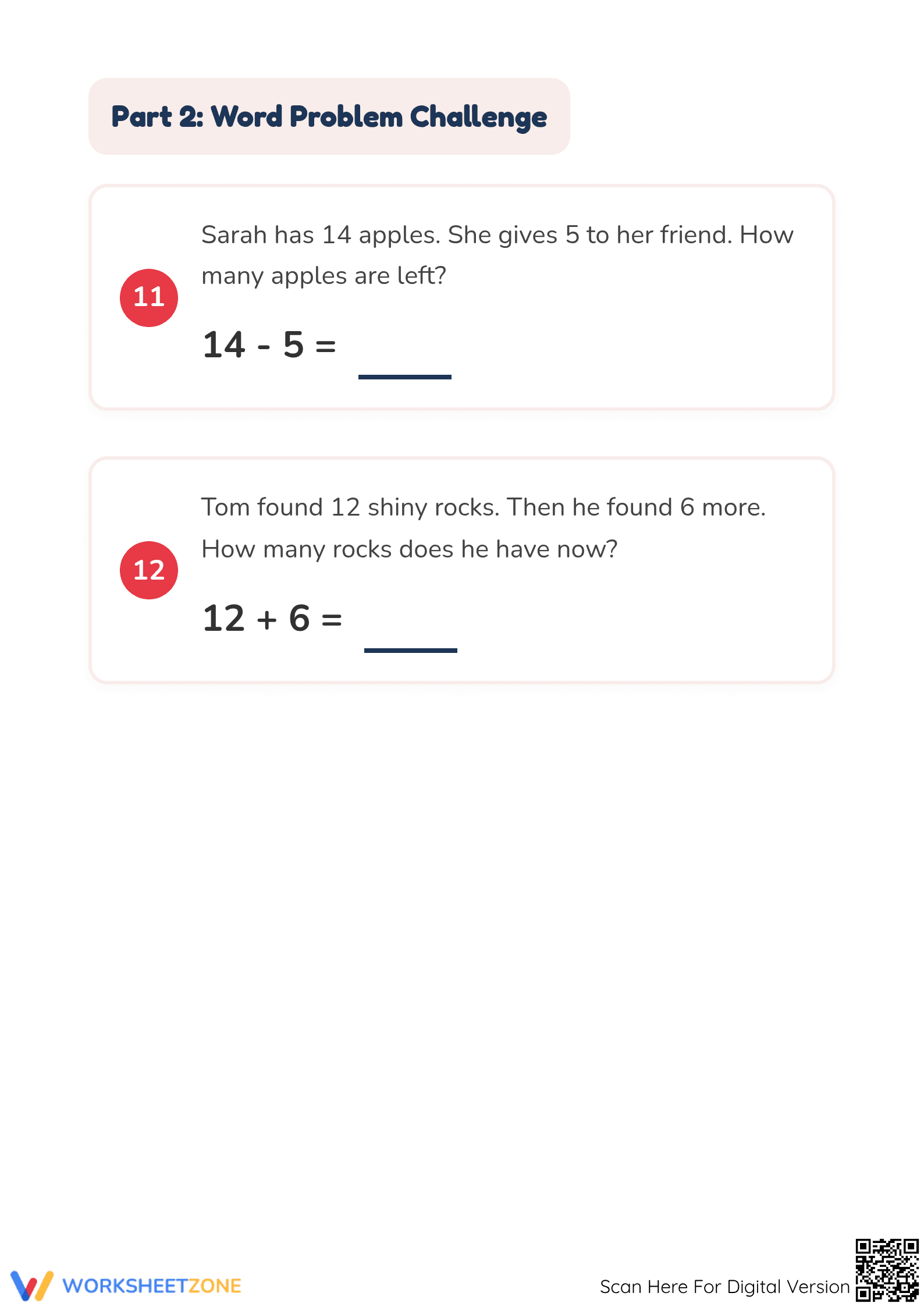 Printable Addition and Subtraction to 20 Worksheet - Page 3
