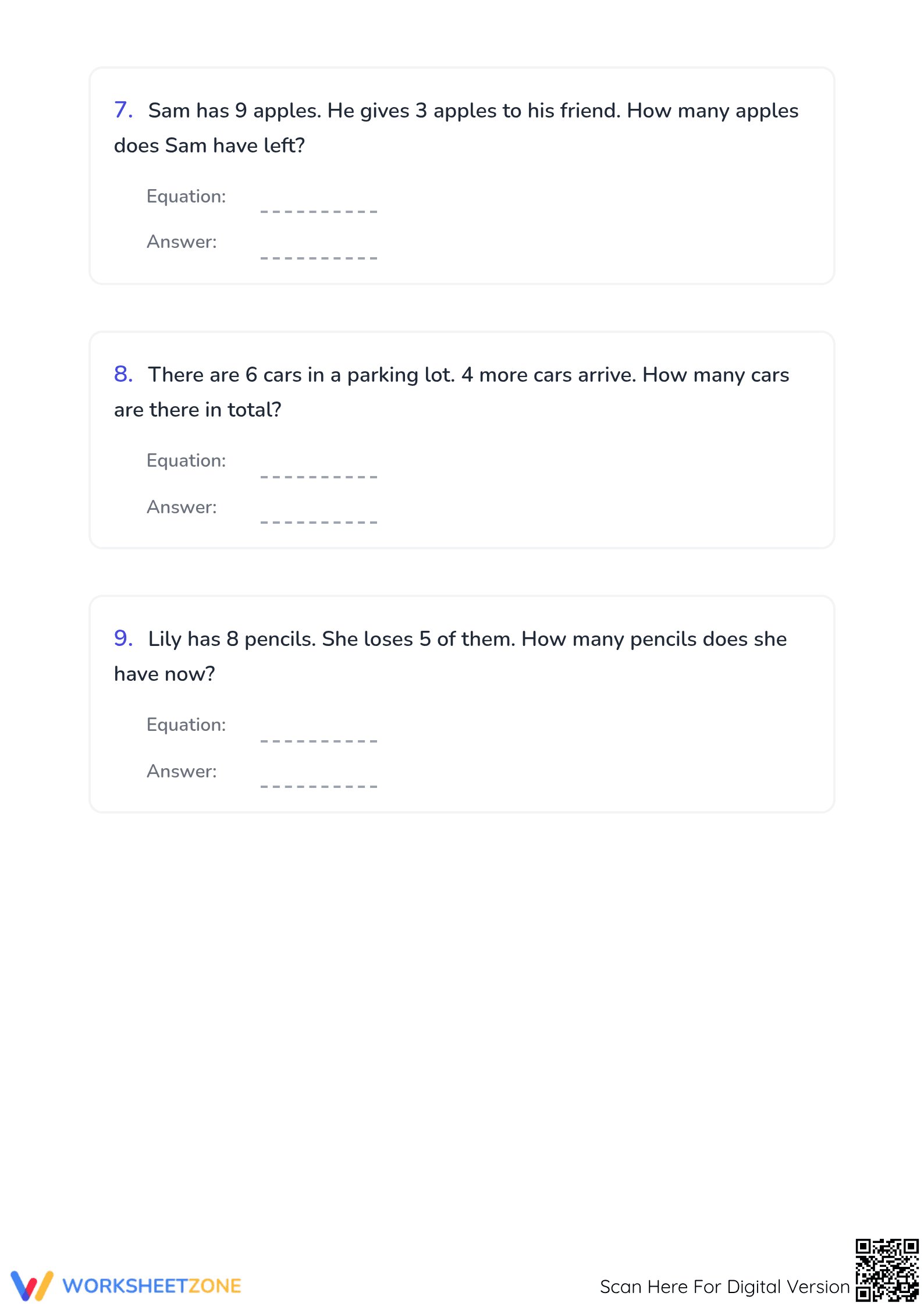 Printable Word Problems Worksheet | Grade 1 Math Addition - Page 3
