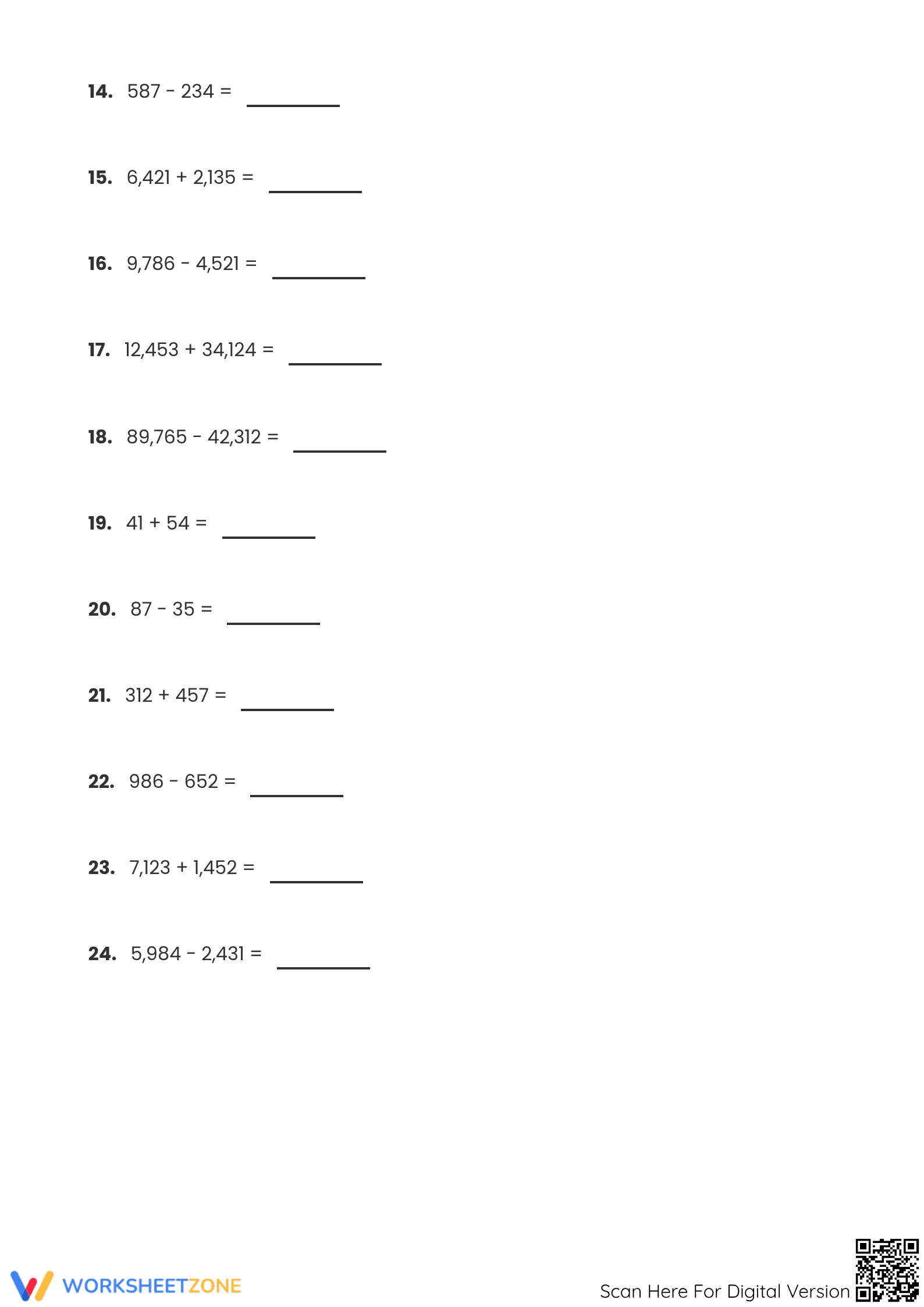 Essential Add & Subtract (No Regrouping) Grade 5/6 Worksheet - Page 3