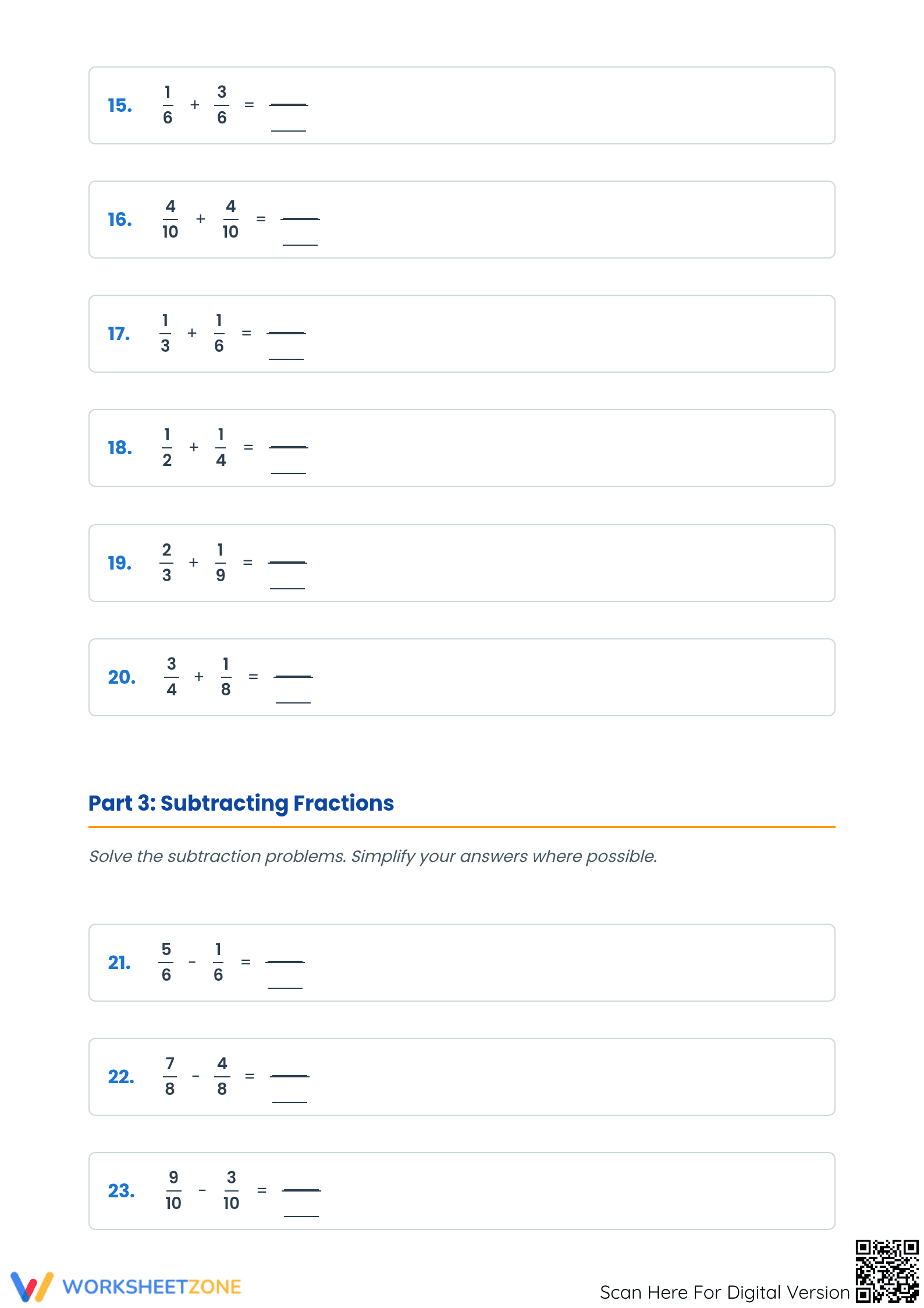 Essential Adding and Subtracting Fractions Grade 5 Worksheet - Page 3