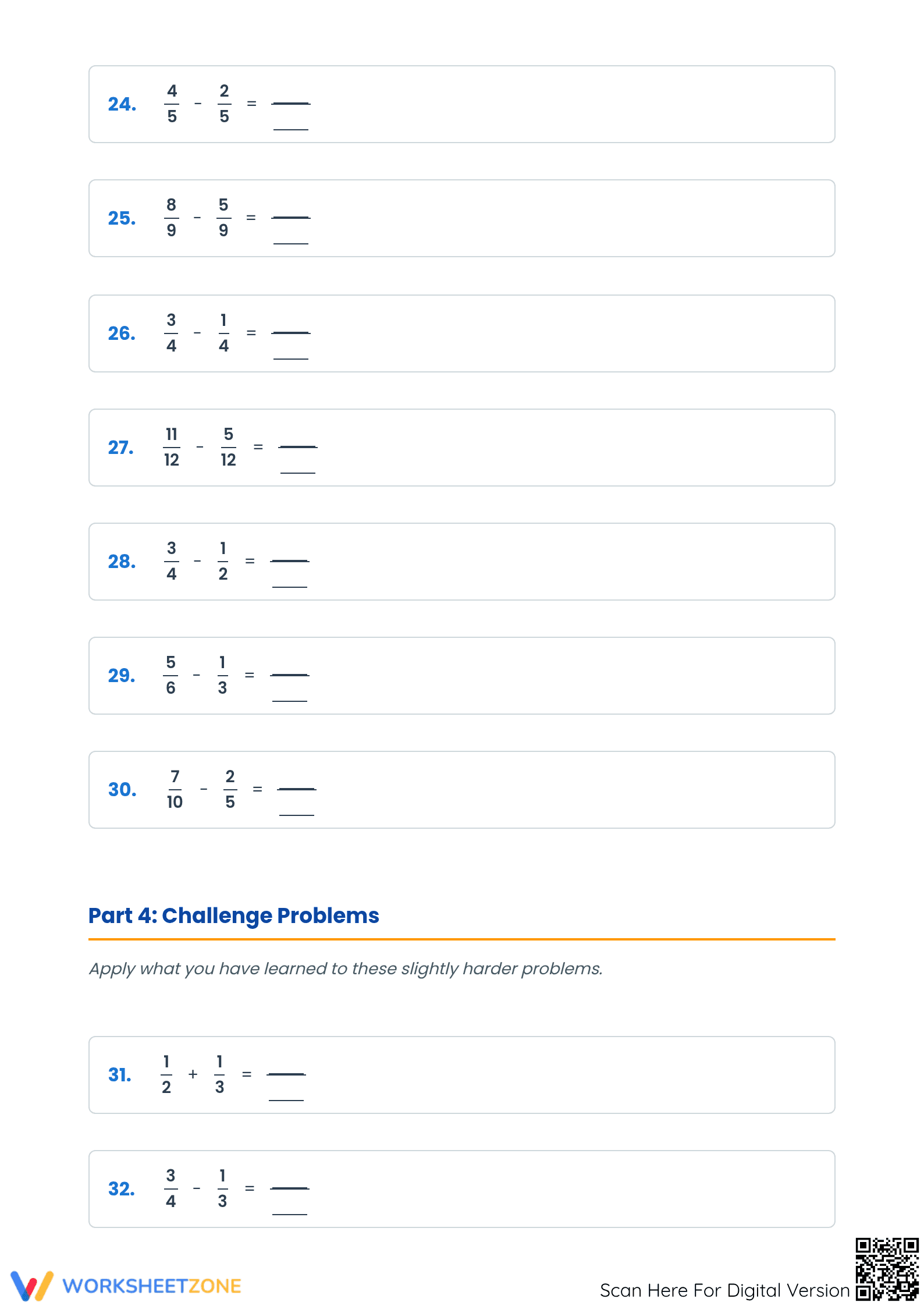 Essential Adding and Subtracting Fractions Grade 5 Worksheet - Page 4