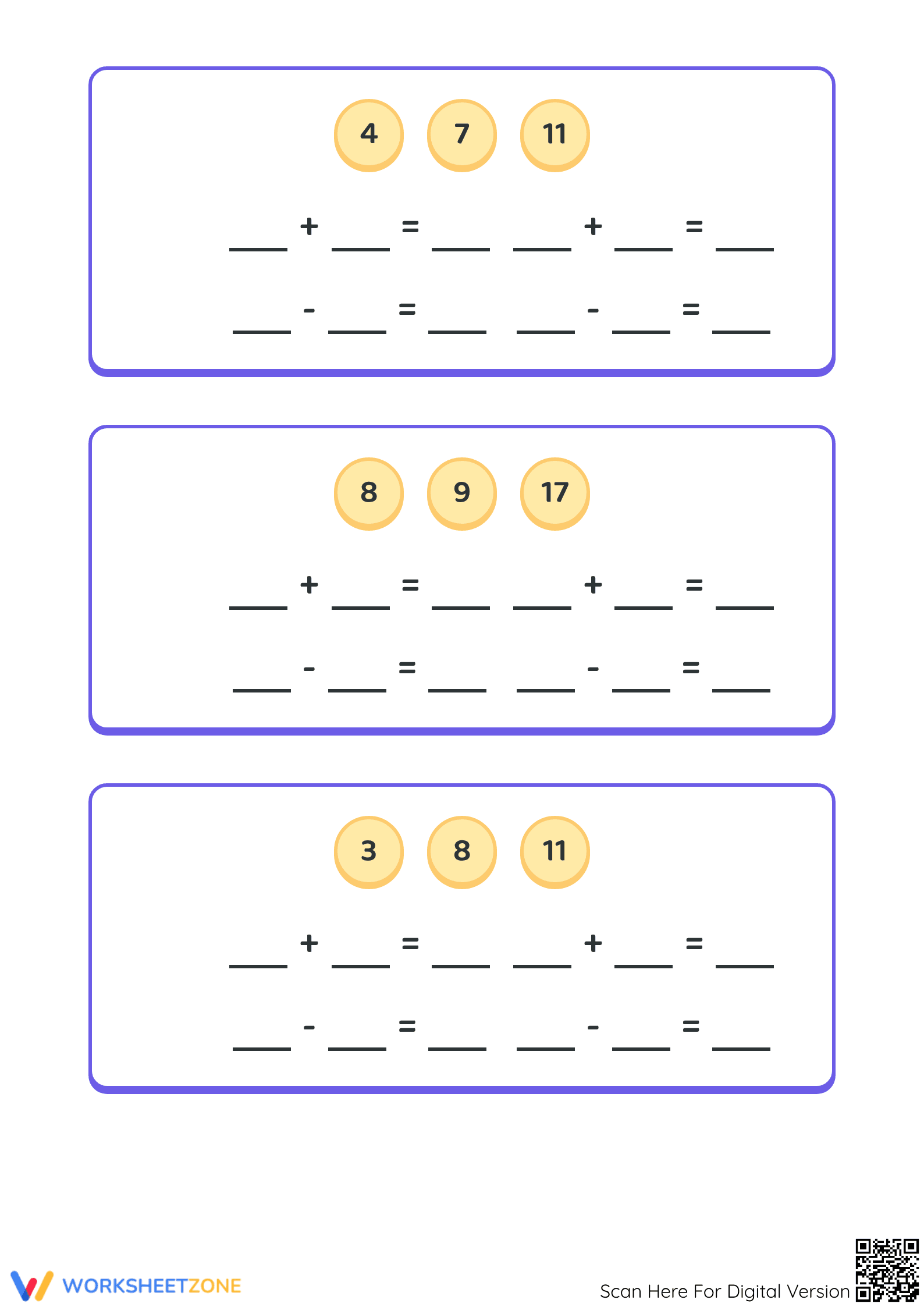 Essential Fact Families: Relate Addition and Subtraction - Page 3