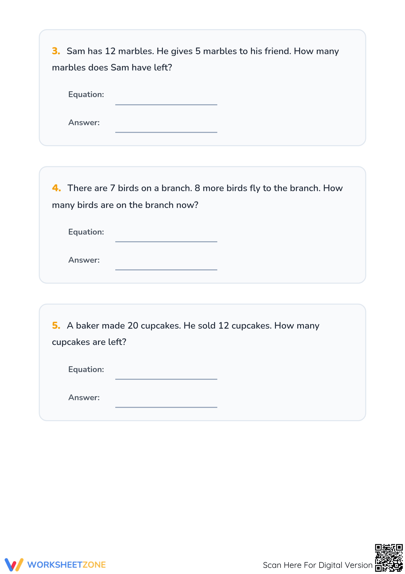 Grade 1 Add or Subtract — Essential No-Prep Worksheet - Page 2