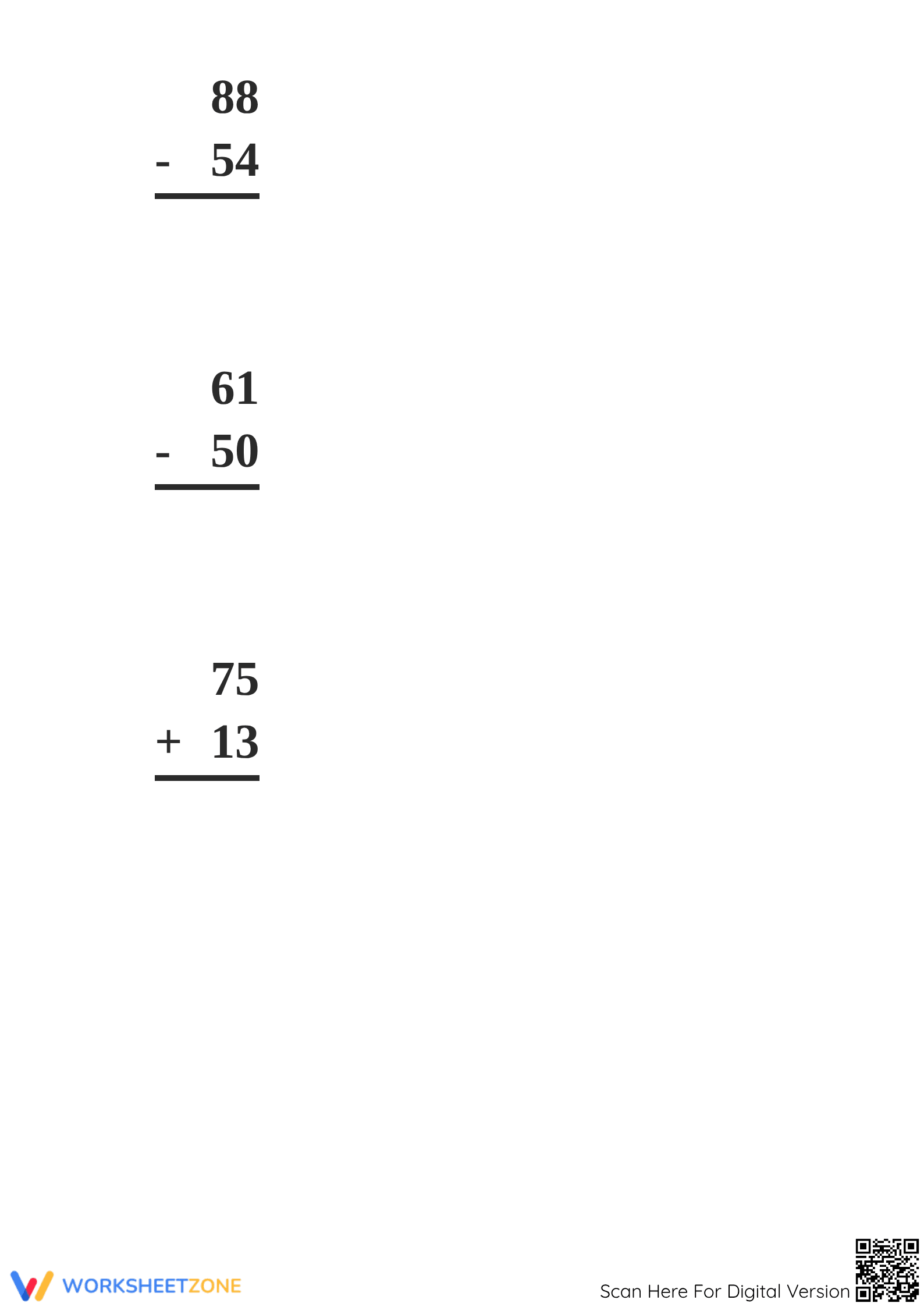 Printable Grade 2 Addition and Subtraction Math Worksheet - Page 2