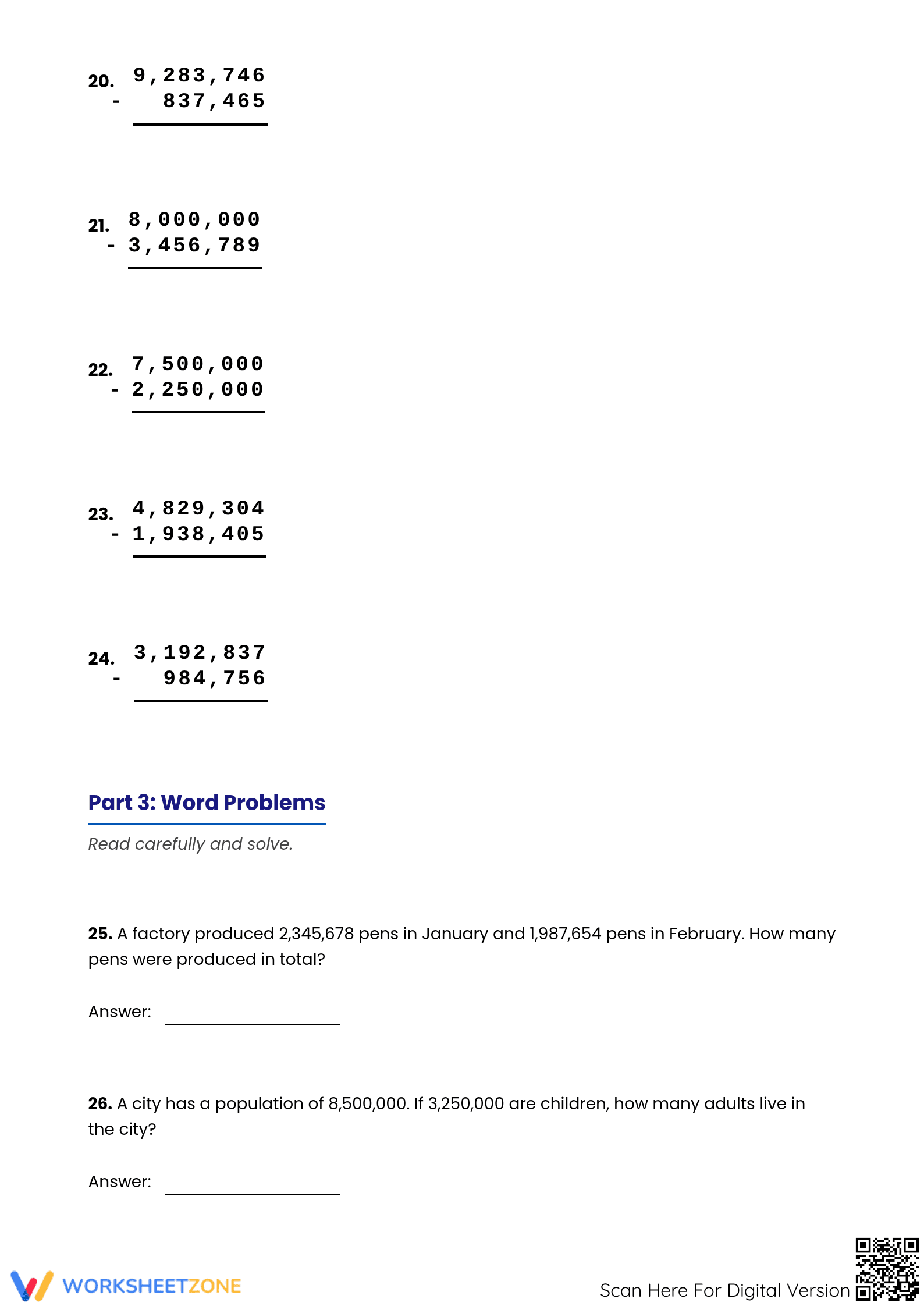 Grade 4 Large Numbers Addition and Subtraction Printable - Page 4