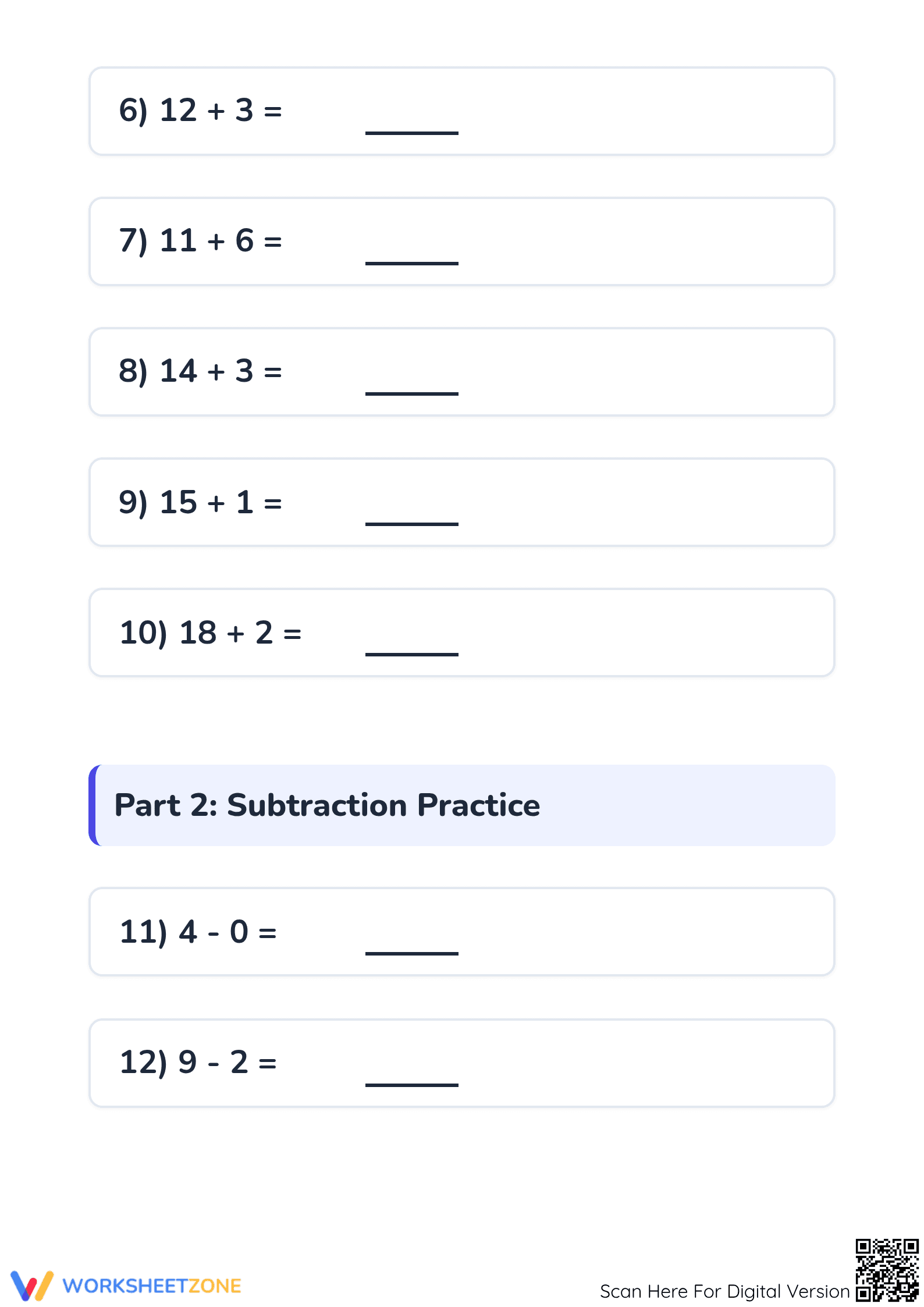 Printable Addition and Subtraction Fluency — Grade 1-2 Math - Page 2