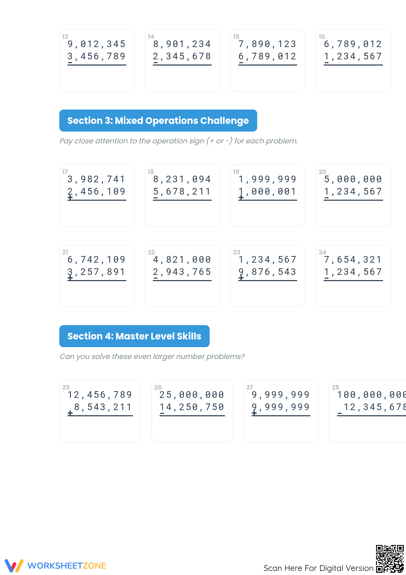 Essential Large Number Addition and Subtraction Worksheet - Page 2