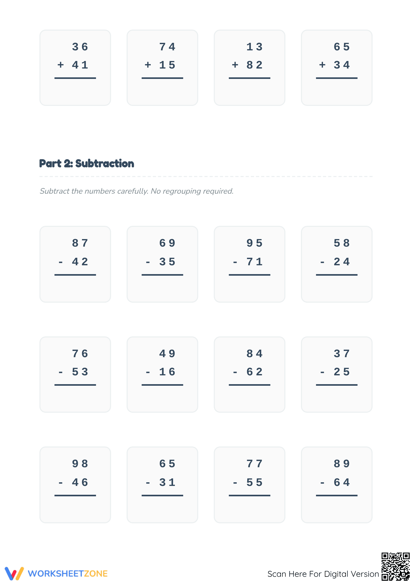 Grade 2 Double Digit Math — Printable No-Prep Worksheet - Page 2