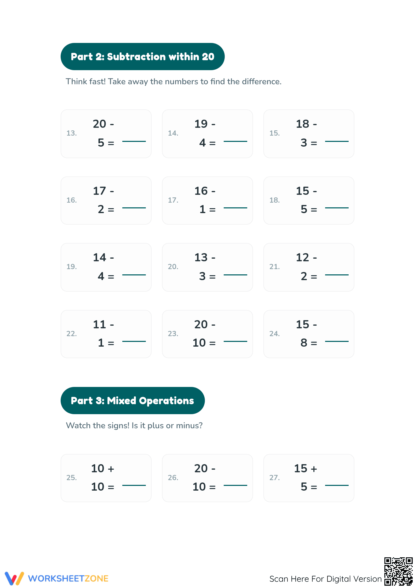 Essential Mental Math Fluency: Addition & Subtraction within 20 - Page 2