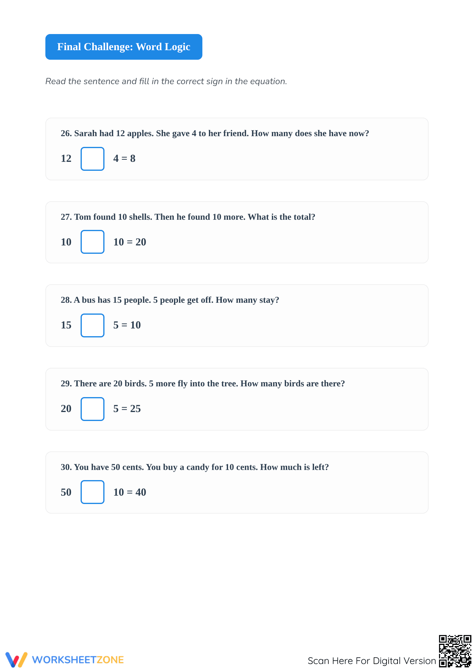 Missing Addition and Subtraction Sign Worksheet | Ready - Page 5