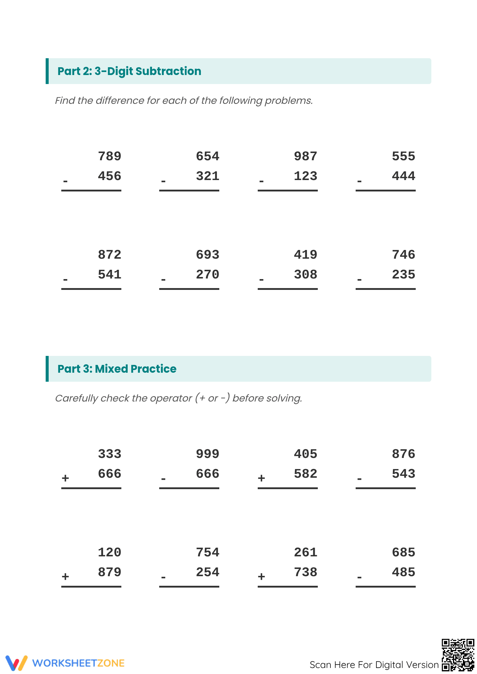 Essential 3-Digit Addition and Subtraction Practice Packet - Page 2