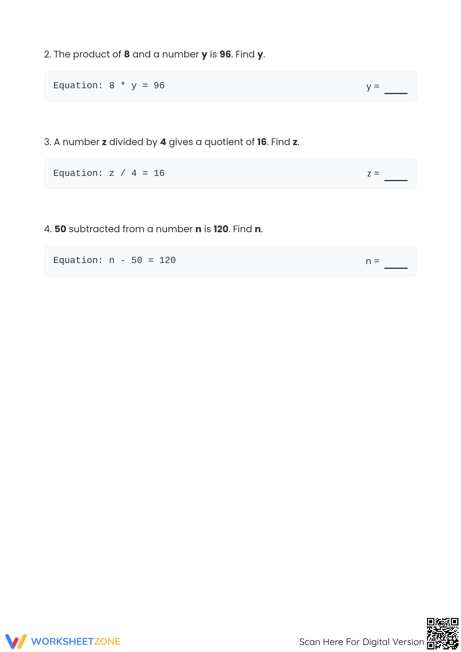 Mixed Find the Variable Worksheet | Grade 3 Printable - Page 3