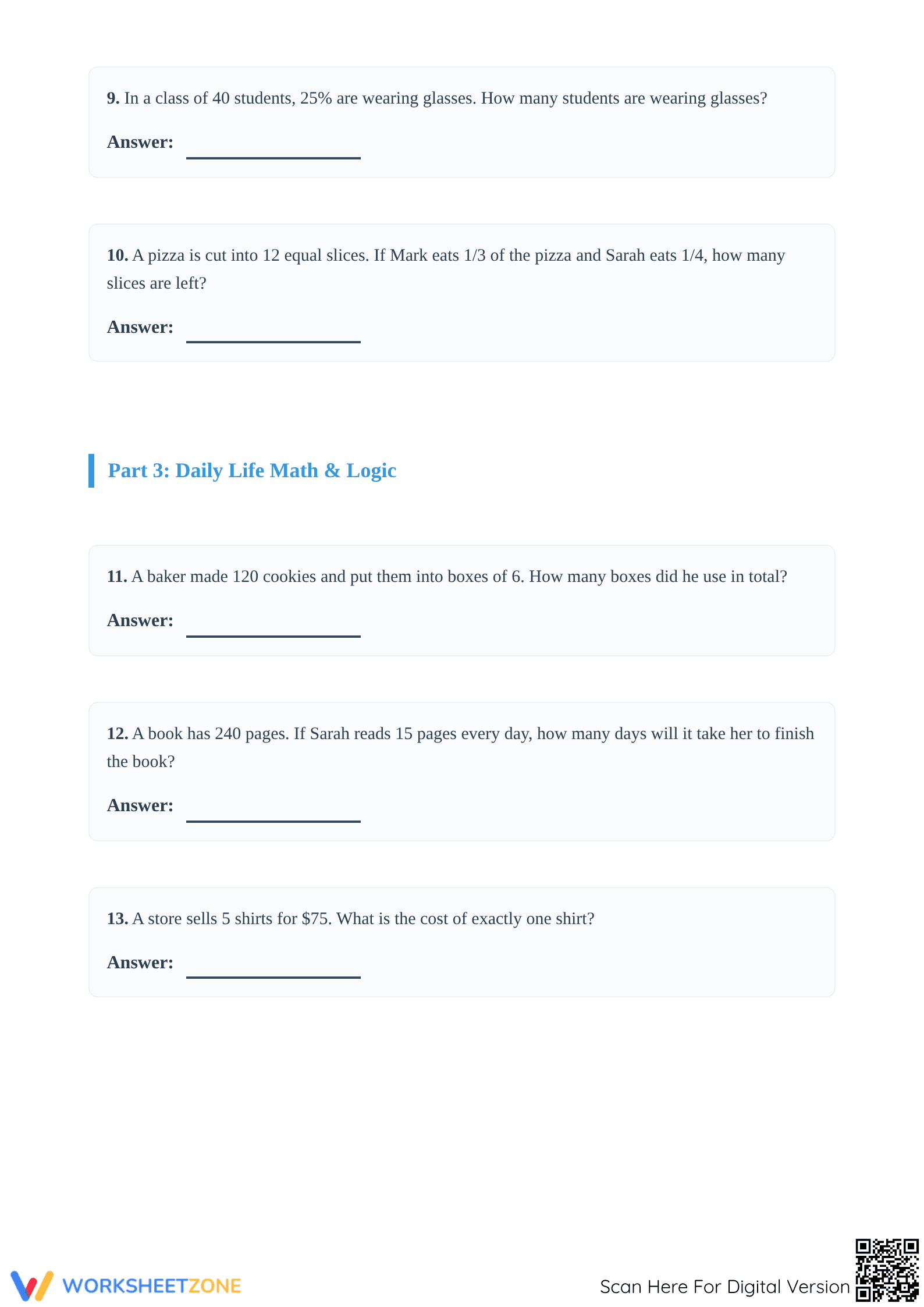 Essential Grade 5 Math Word Problems Worksheet (Set 1) - Page 3