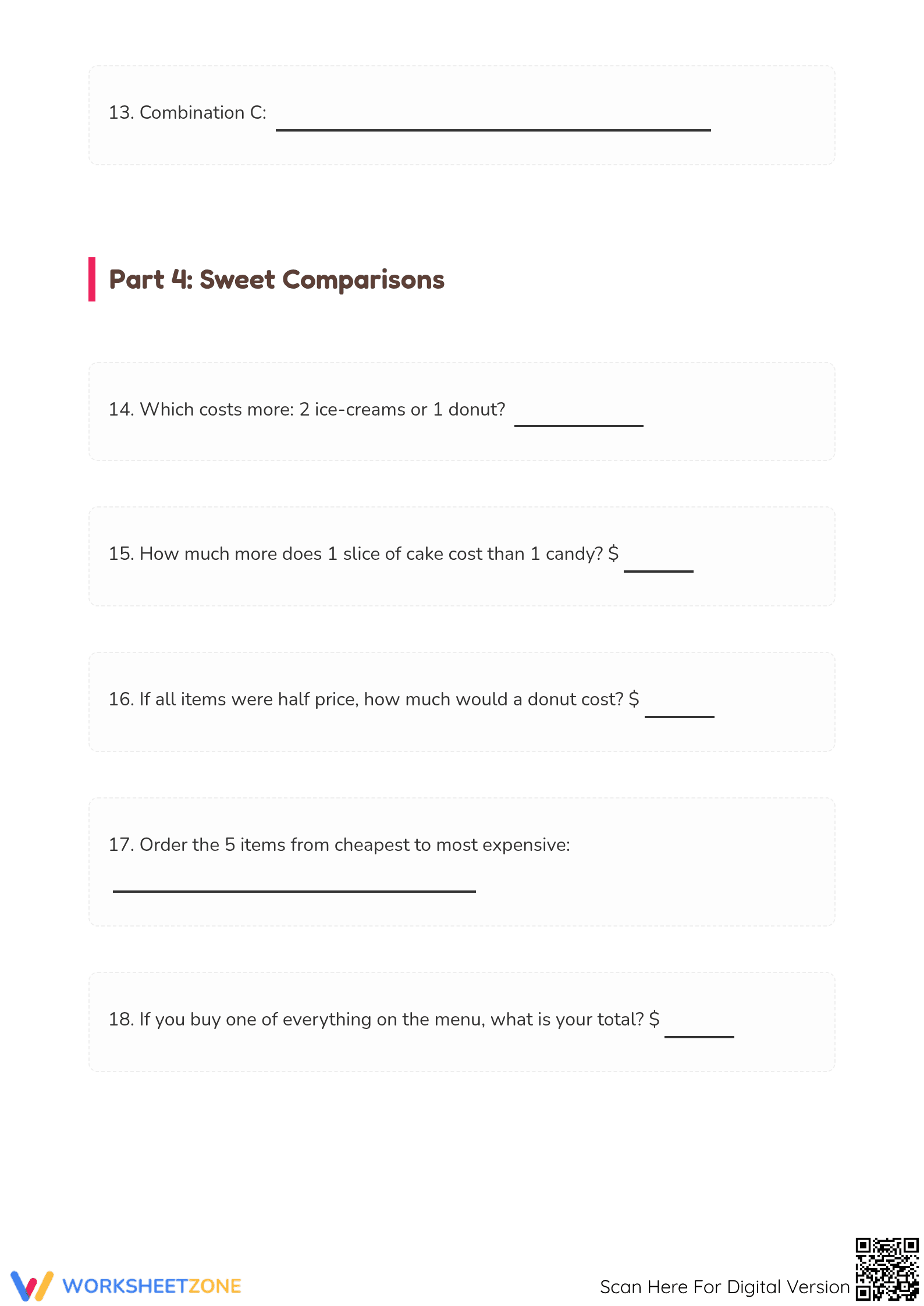 Essential Spending Money Math Worksheet | Grades 2-4 - Page 4
