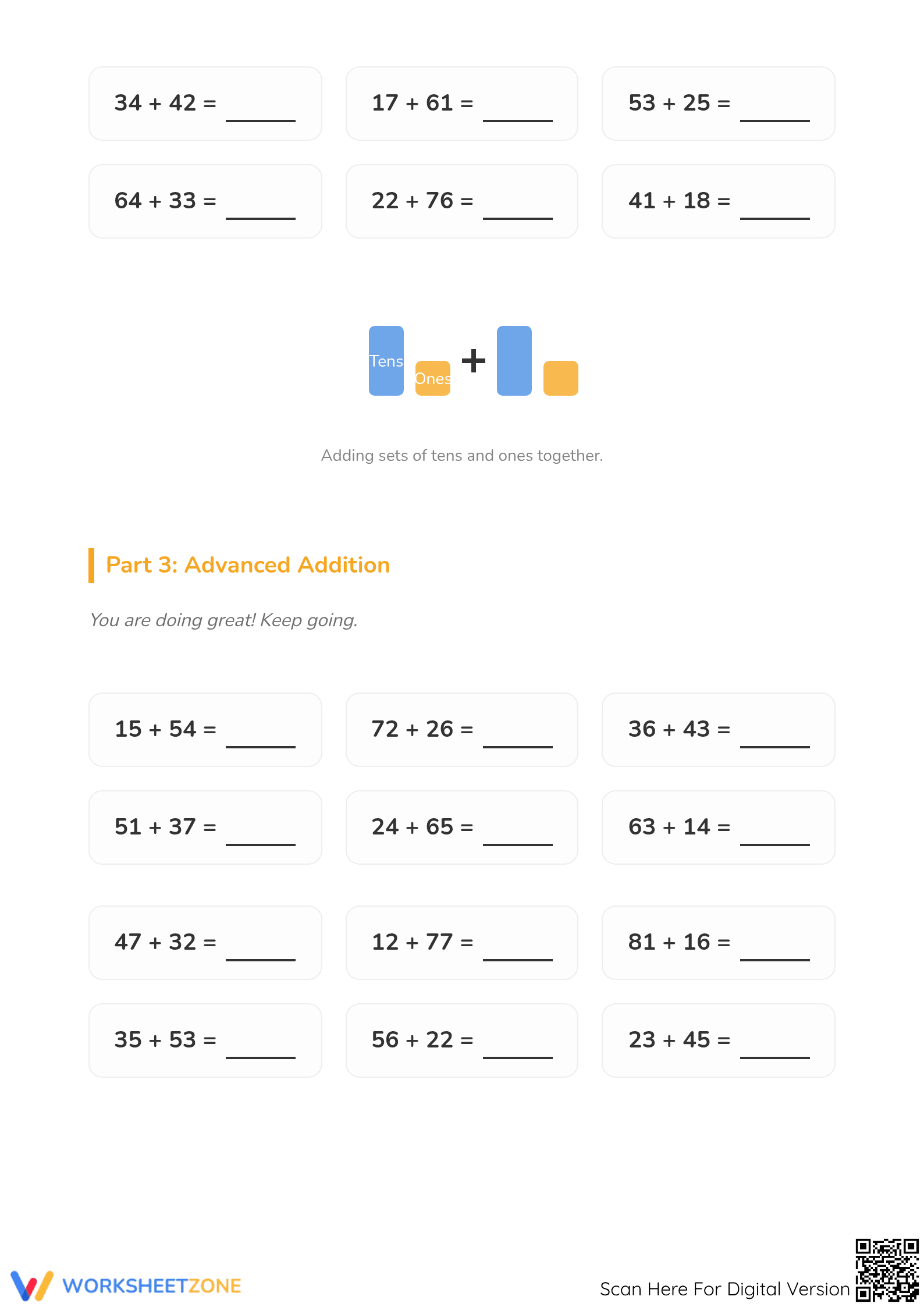 Grade 1-2 Addition within 100 — Essential No-Prep Worksheet - Page 2