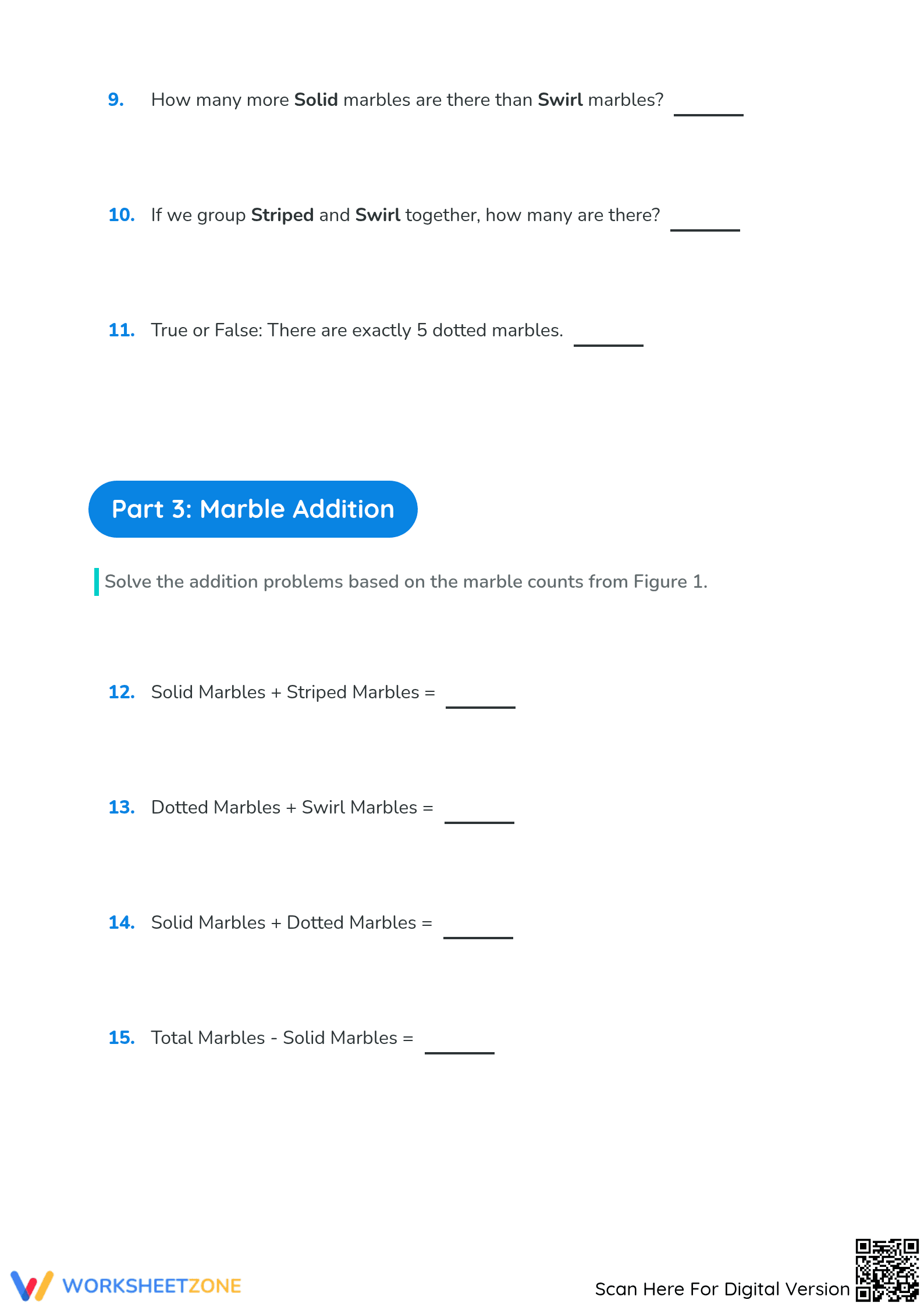 Essential Grade 3 Math Worksheet: Marbles & Addition - Page 3