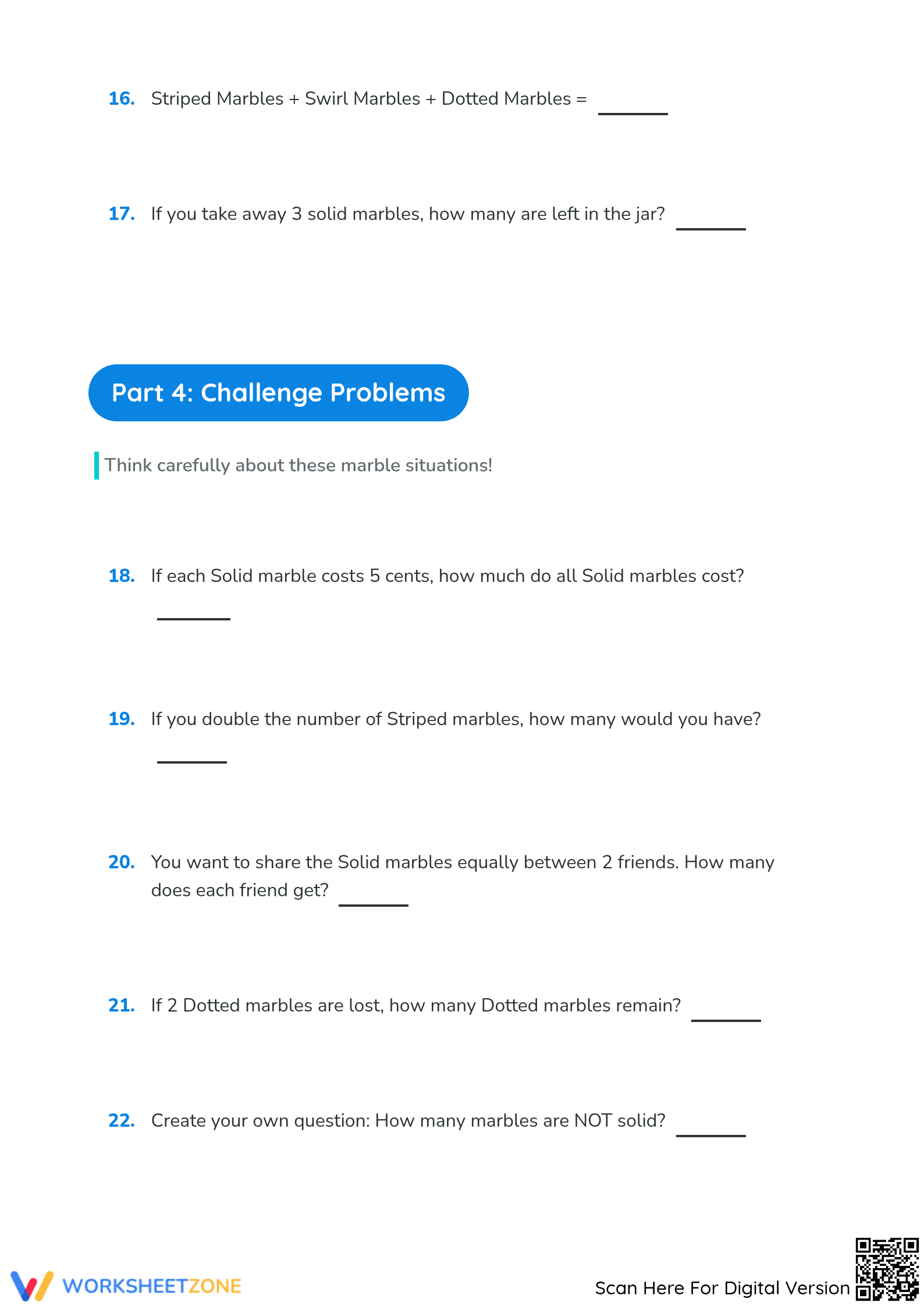 Essential Grade 3 Math Worksheet: Marbles & Addition - Page 4