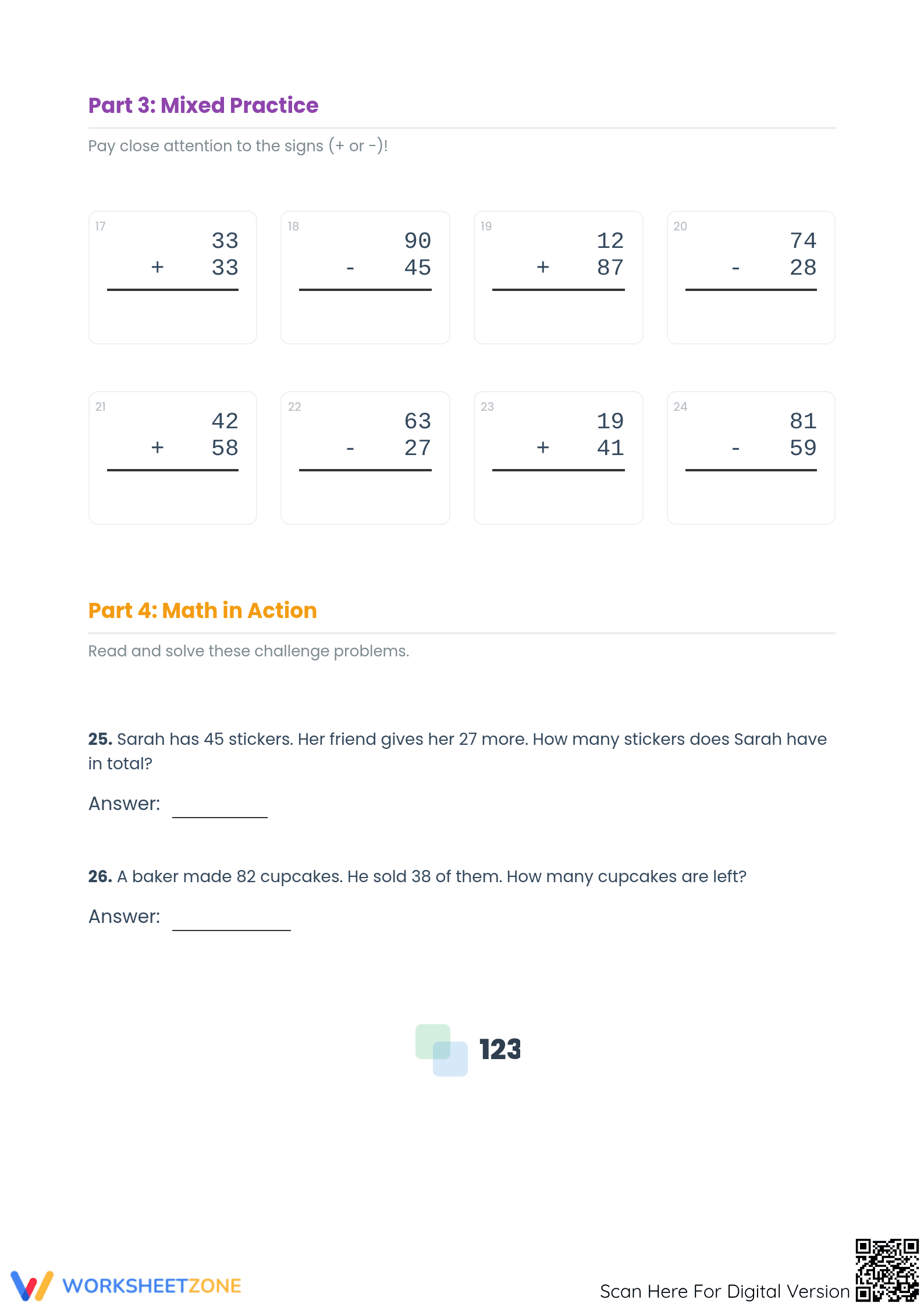 Essential Double Digit Addition and Subtraction Set 4 - Page 2
