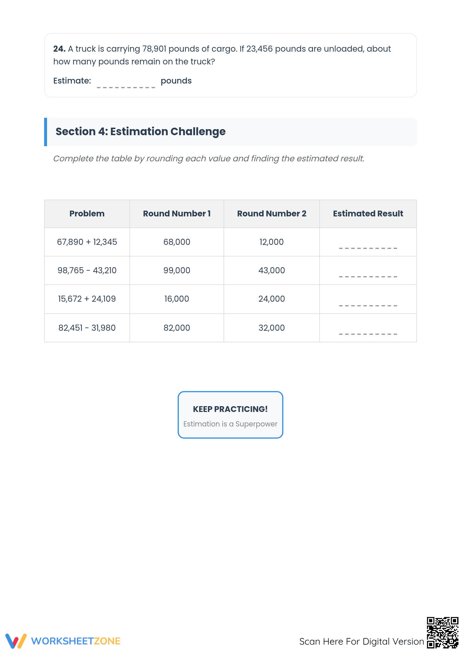 Printable SOL 4.4a Worksheet: Estimation Mastery Grade 4 - Page 5