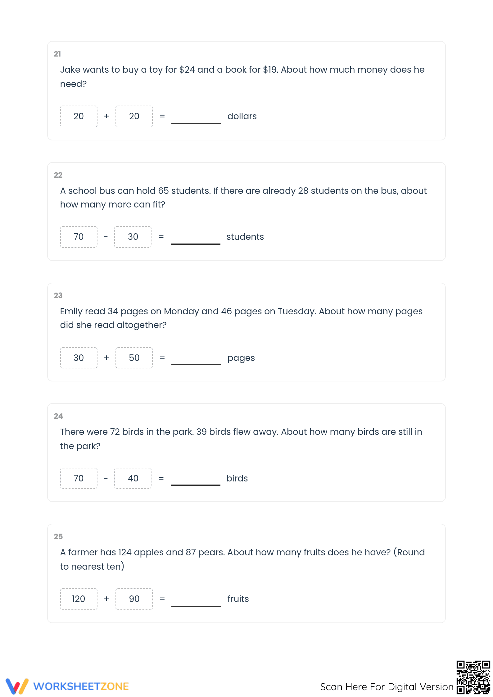 Essential Grade 3 Estimation Worksheet: Sums & Differences - Page 4