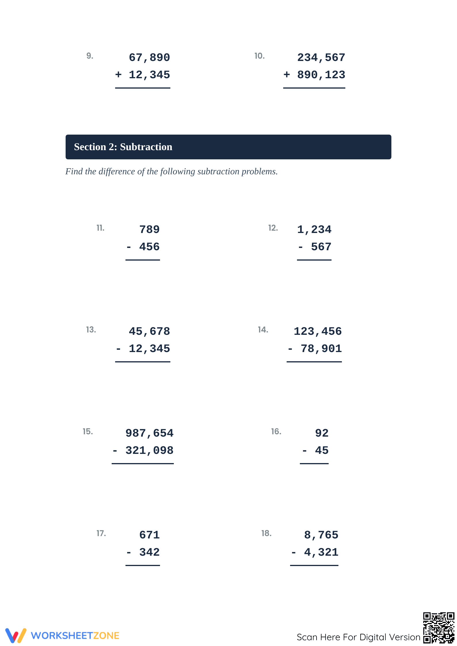 Printable Addition & Subtraction Review Worksheet | Grade 4 - Page 2
