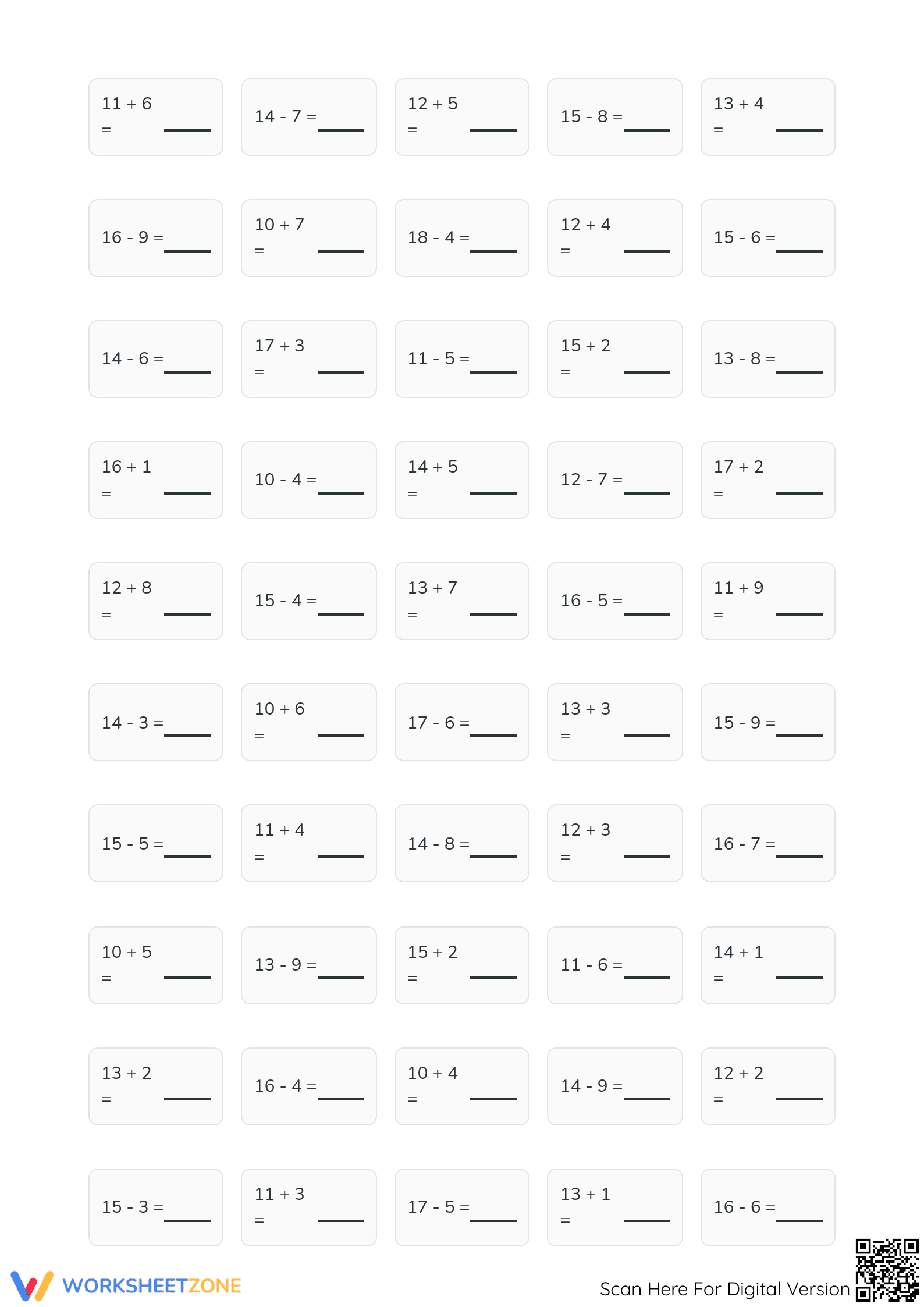 Essential Add and Subtract within 20 Drill — Grade 2 Math - Page 2