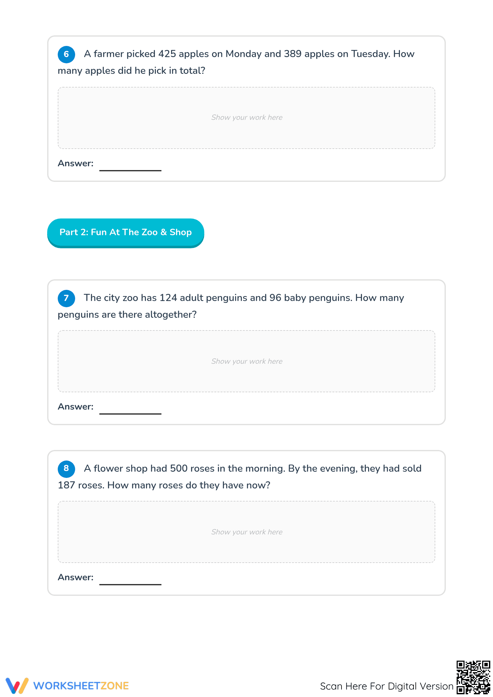 Essential Grade 3 Mixed Addition and Subtraction Word Problems - Page 3