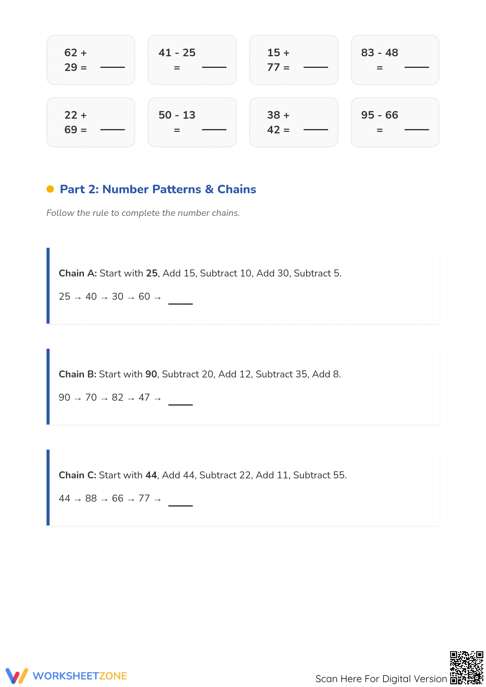 Essential Addition and Subtraction within 100 Worksheet - Page 2