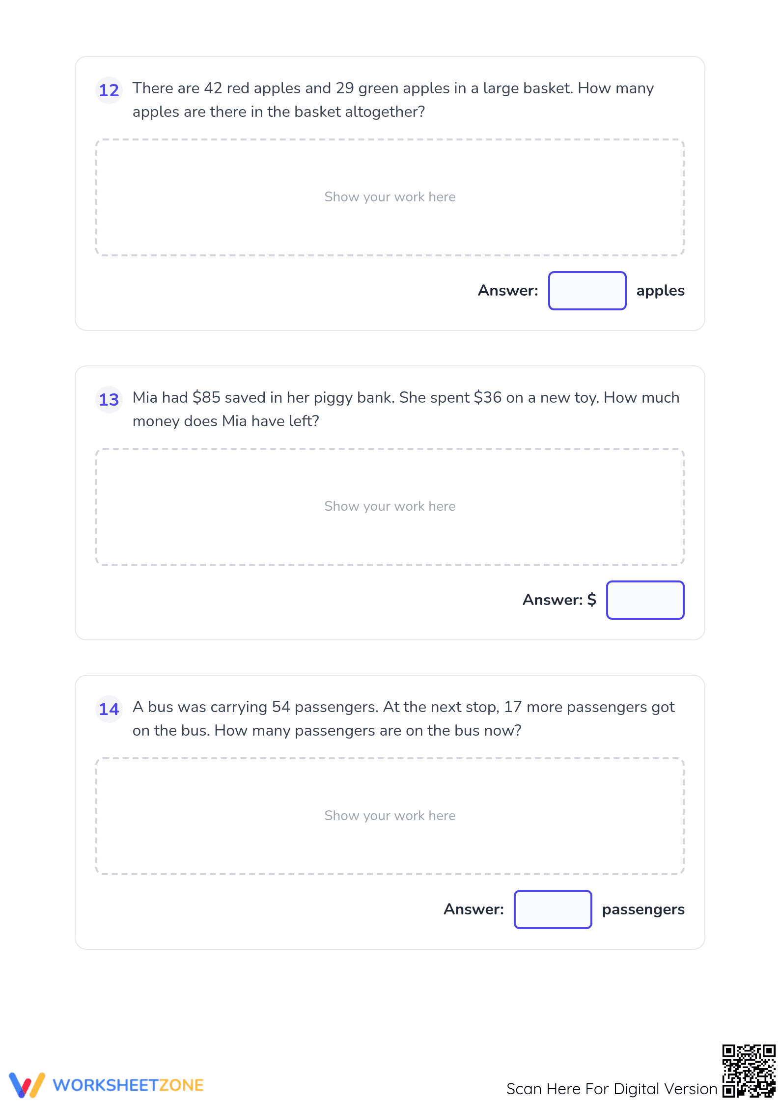 Essential Grade 2-3 Addition & Subtraction Word Problems - Page 5