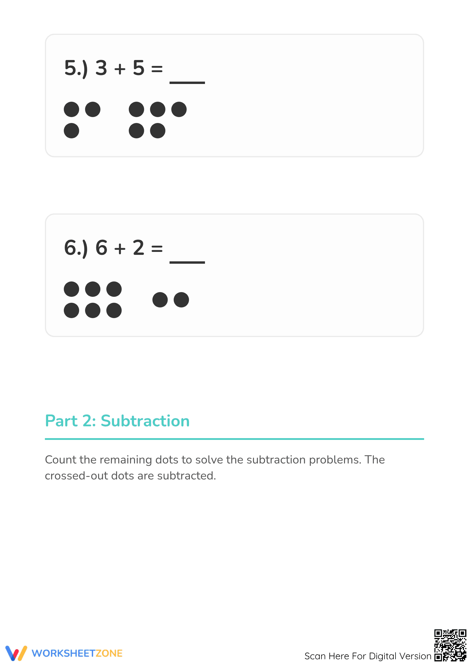Essential Add and Subtract with Dots Worksheet | Grade K-1 - Page 3