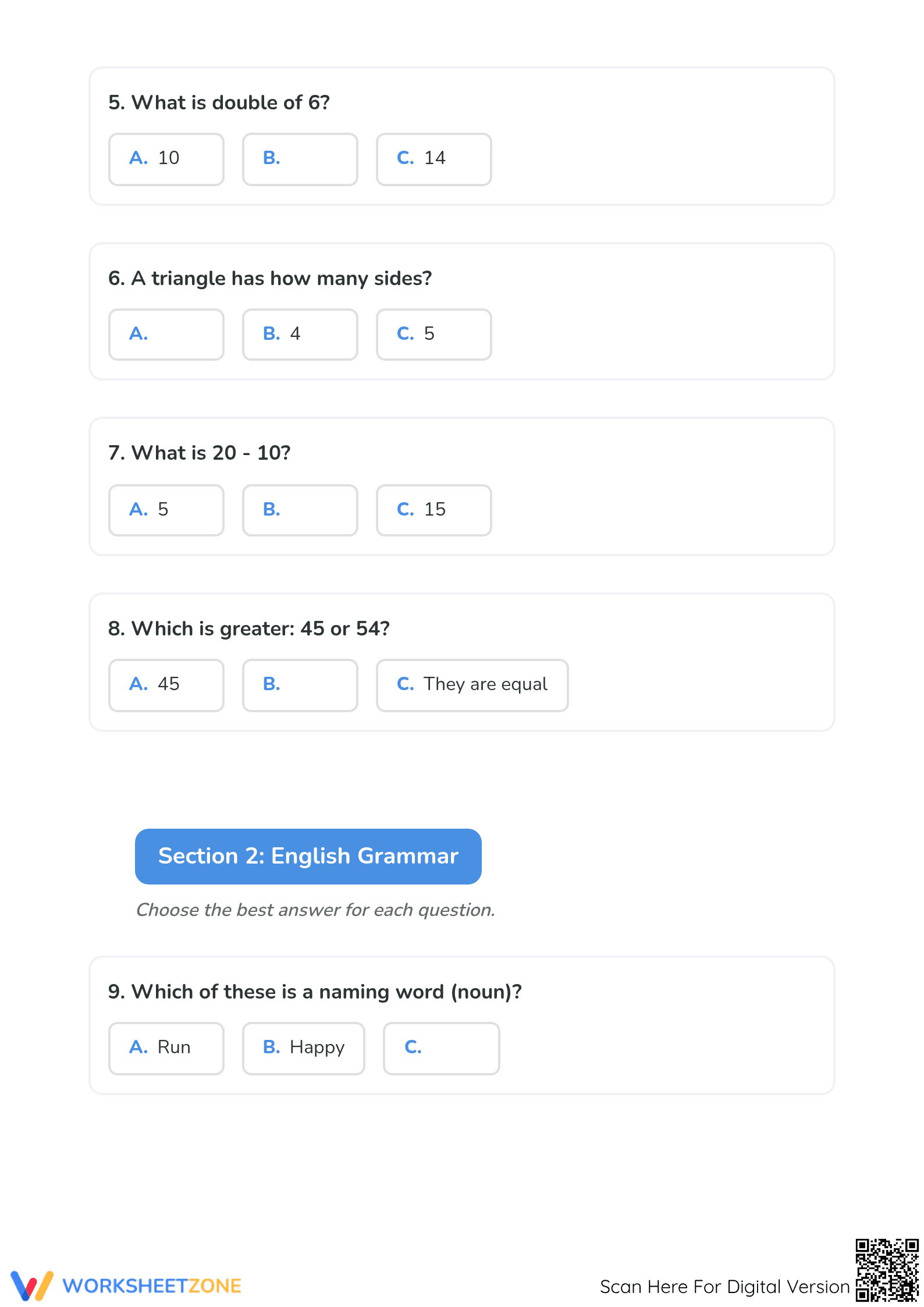 Grade 1 Integrated Quiz: Essential Math & ELA Review - Page 2