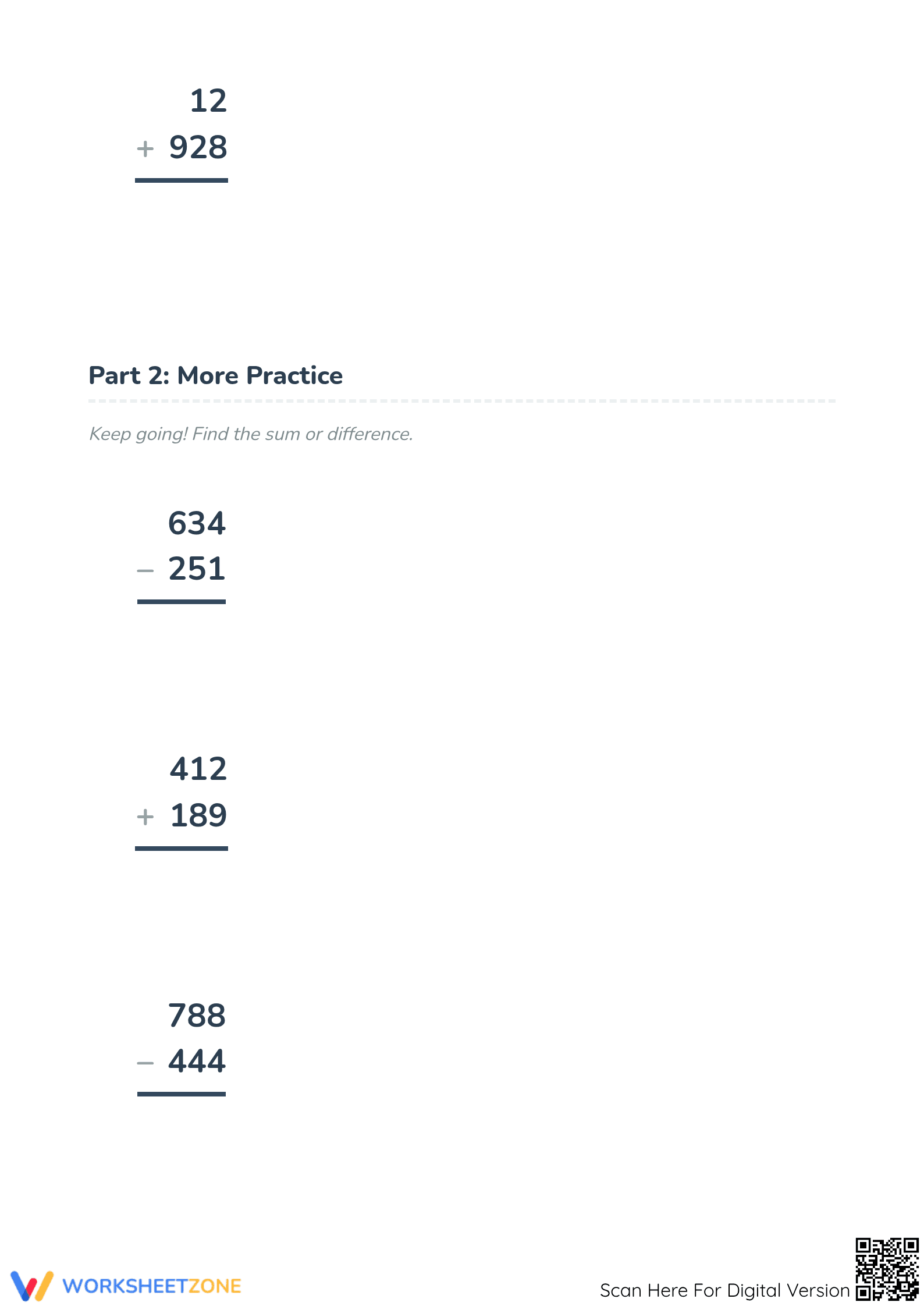 Printable Addition and Subtraction Within 1000 Practice - Page 4