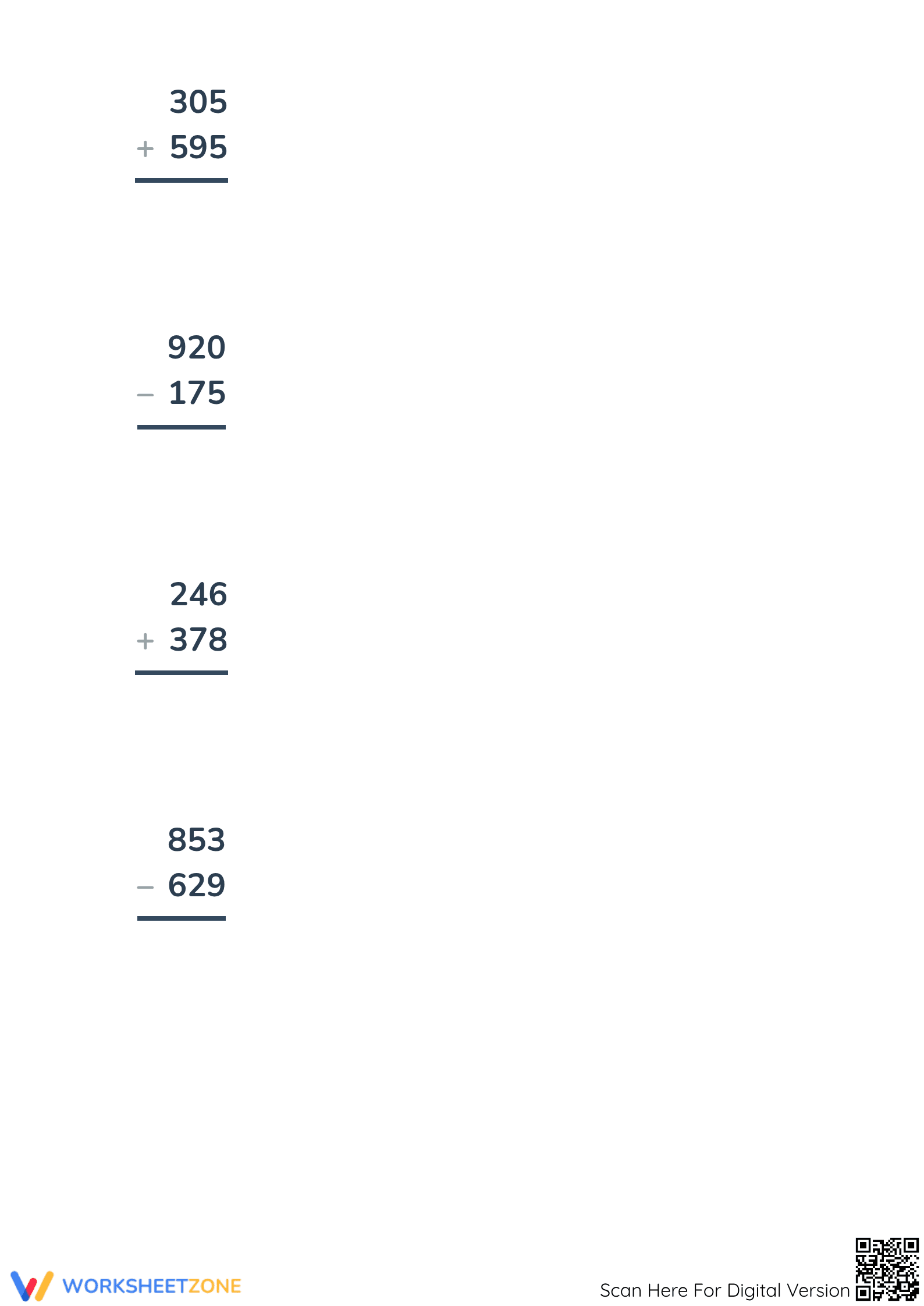 Printable Addition and Subtraction Within 1000 Practice - Page 5