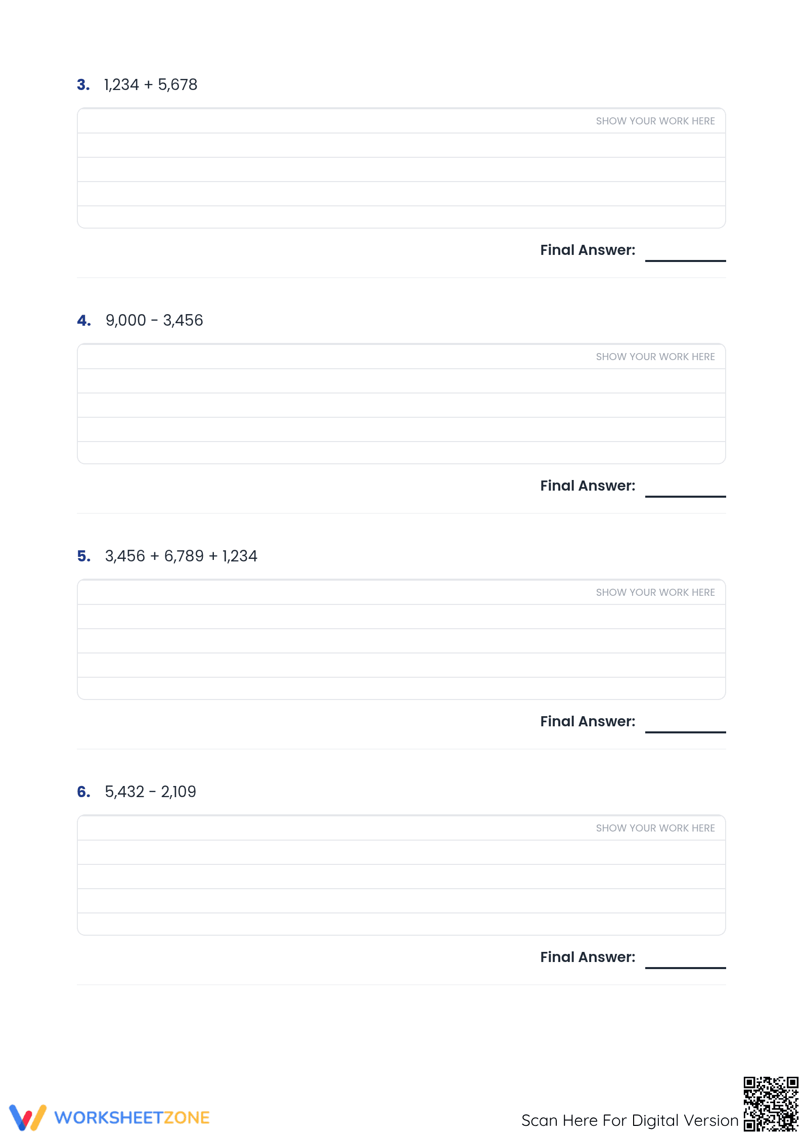 Printable Multi-Digit Addition and Subtraction Worksheet - Page 2