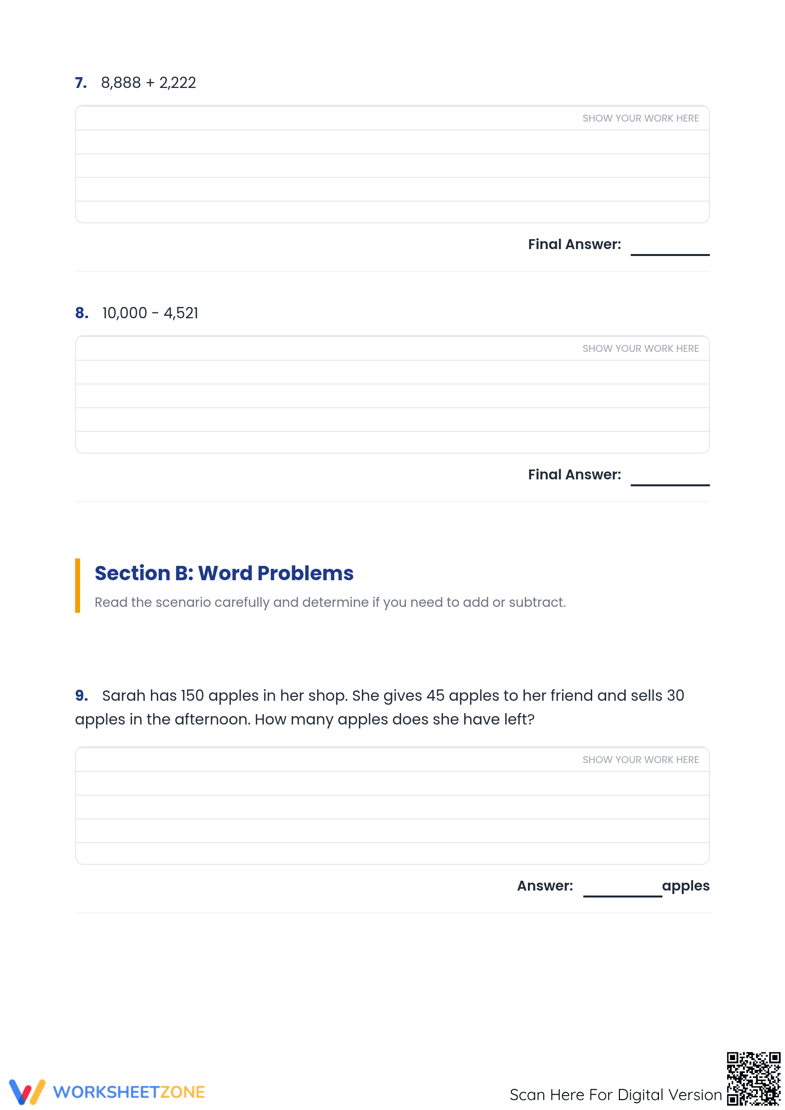 Printable Multi-Digit Addition and Subtraction Worksheet - Page 3