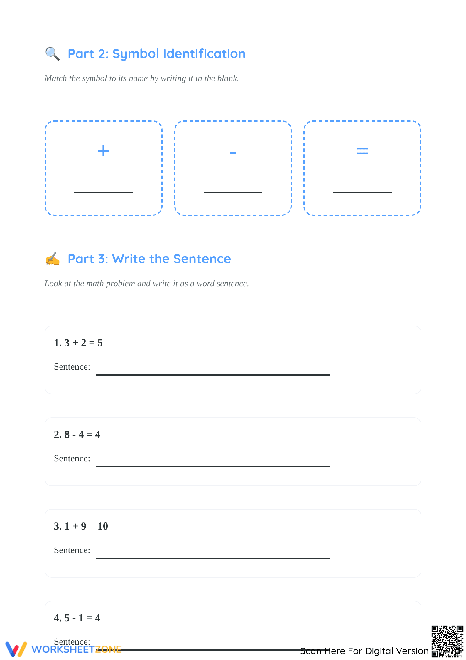 Grade 1 Math Symbols & Vocab Worksheet | Essential Practice - Page 2