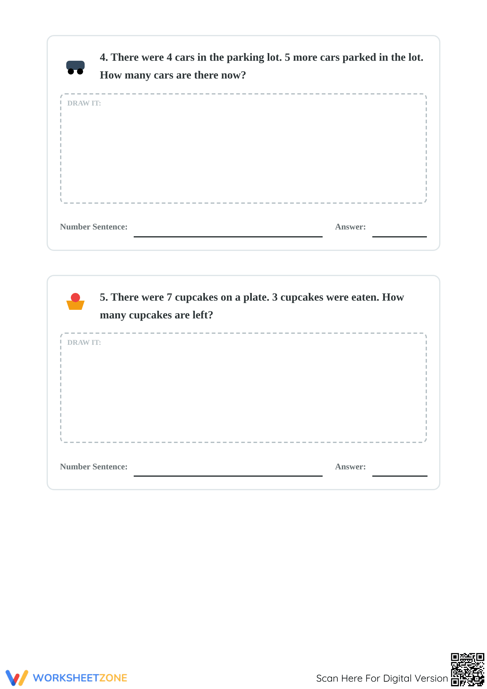 Grade 1 Math Story Problems — Printable No-Prep Worksheet - Page 3