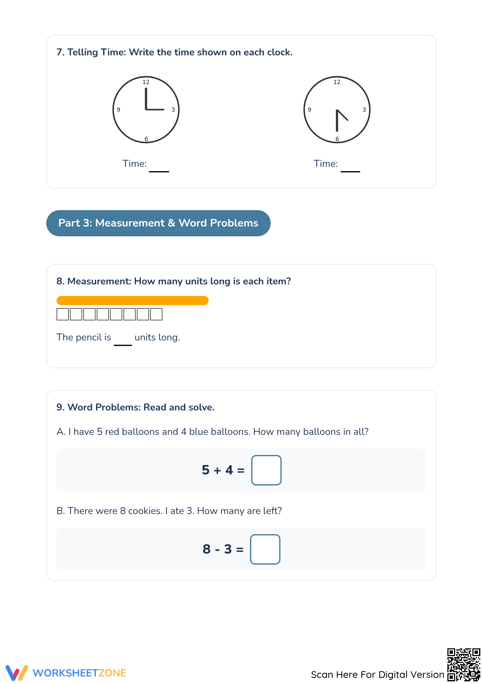 1.OA.C.6 Worksheet: Math Assessment — Grade 1 Aligned - Page 3
