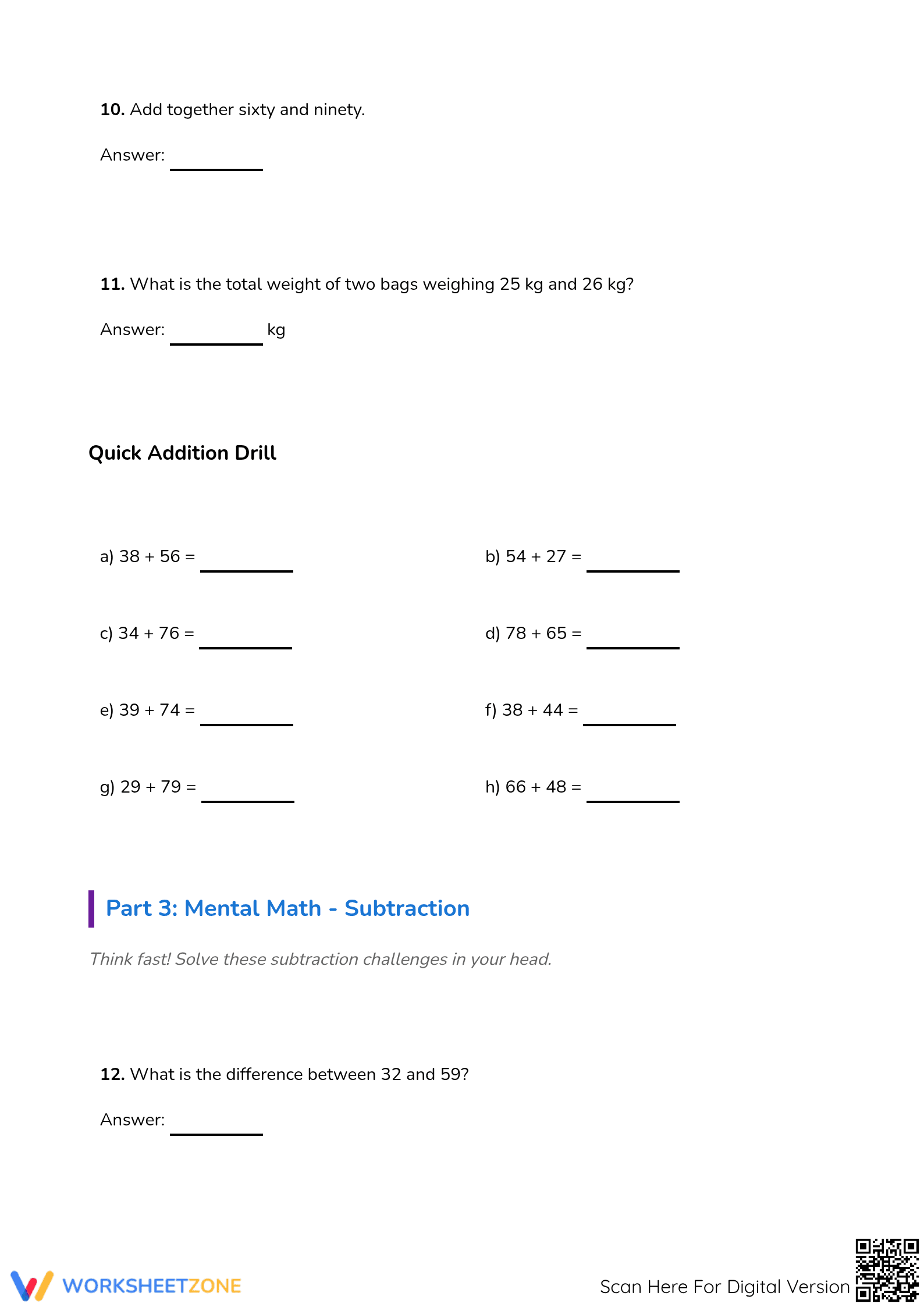 Printable Addition and Subtraction Mastery | Grades 2-4 - Page 3