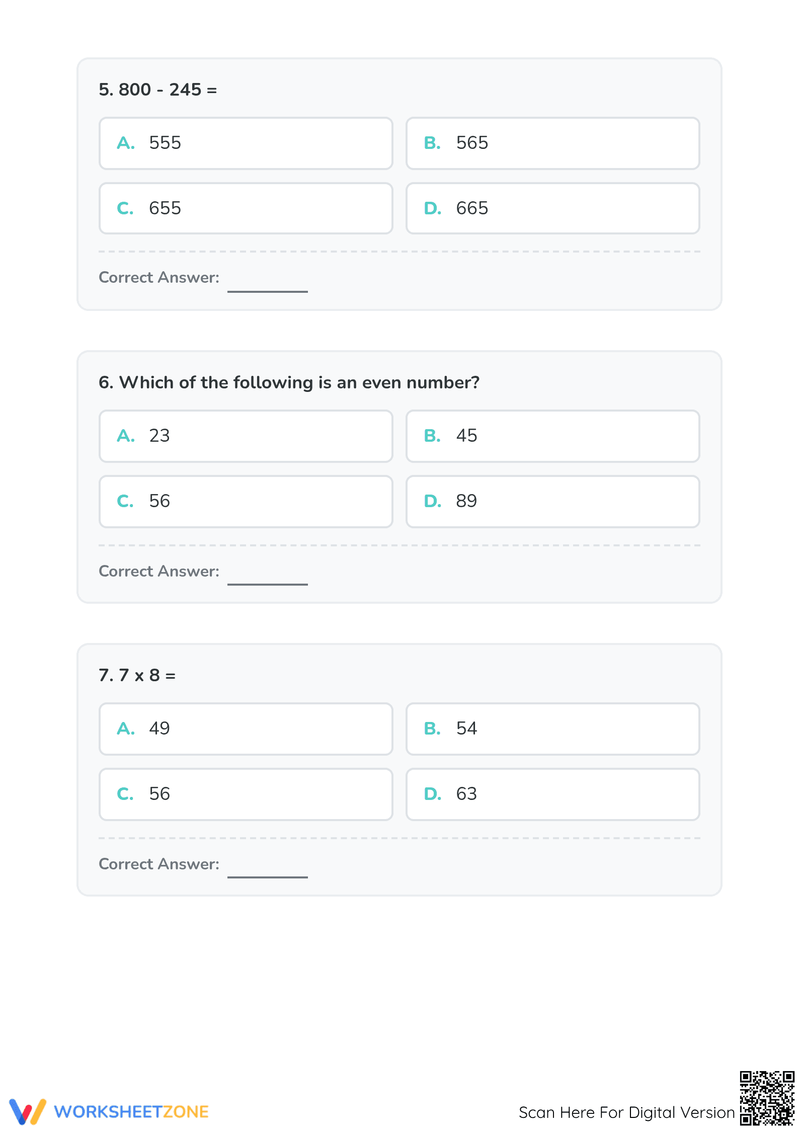 3.NBT.A.2 Worksheet: Math Test — Grade 3 Aligned - Page 3