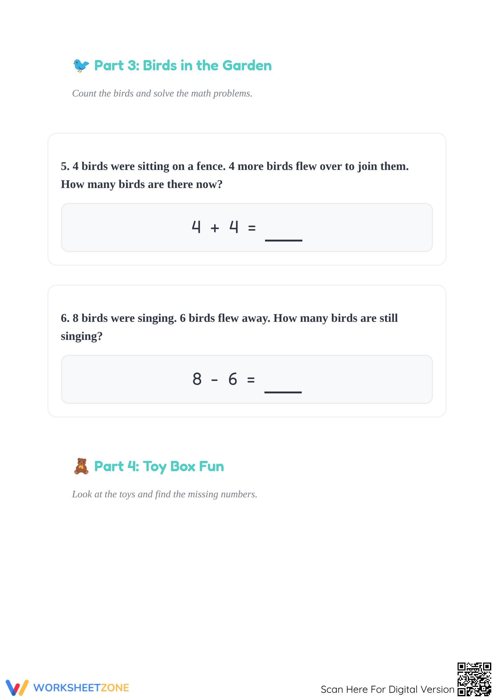 Grade 1 Number 8 Math — Printable No-Prep Worksheet - Page 3
