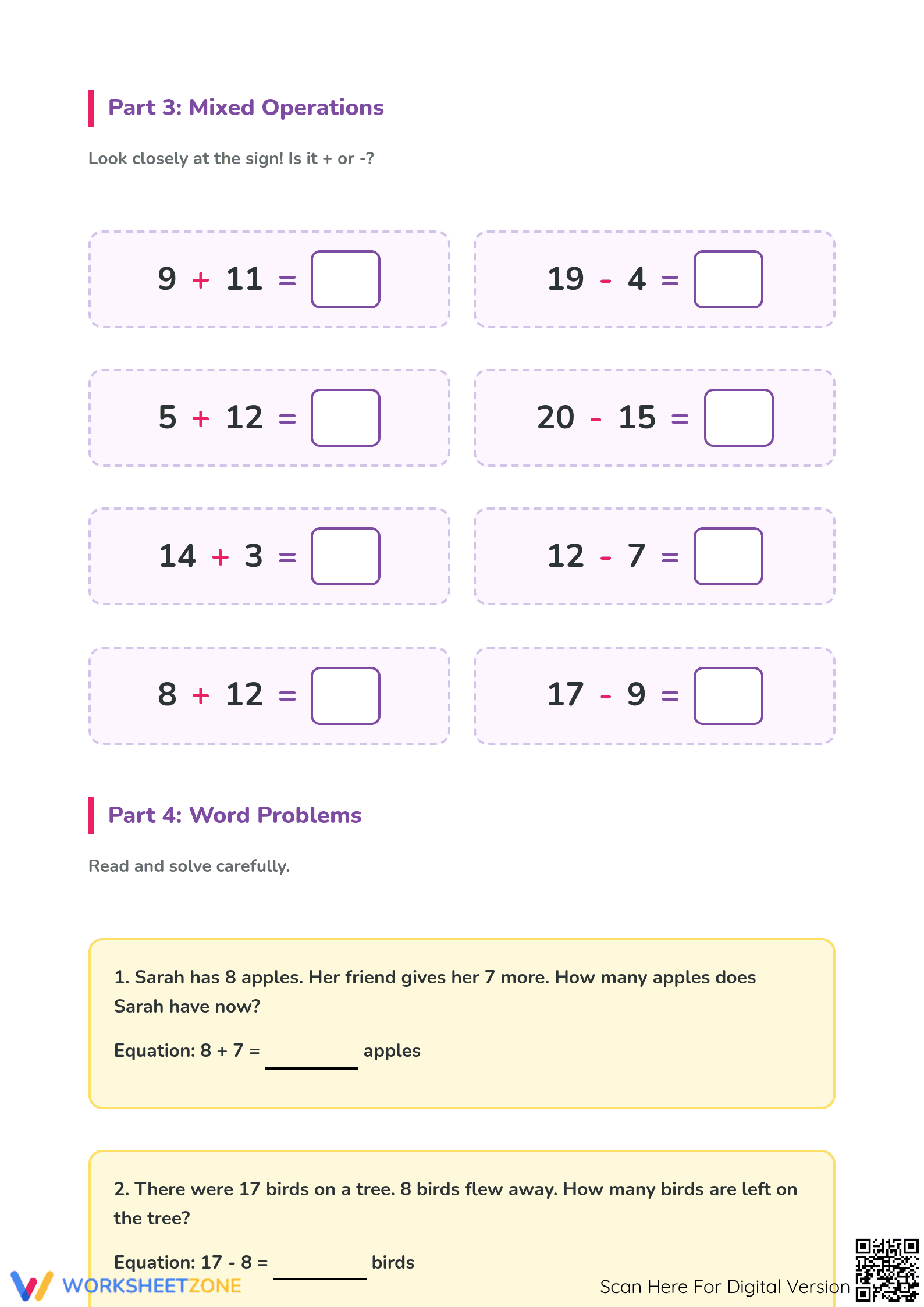 Essential Addition and Subtraction to 20 Exit Ticket - Page 3